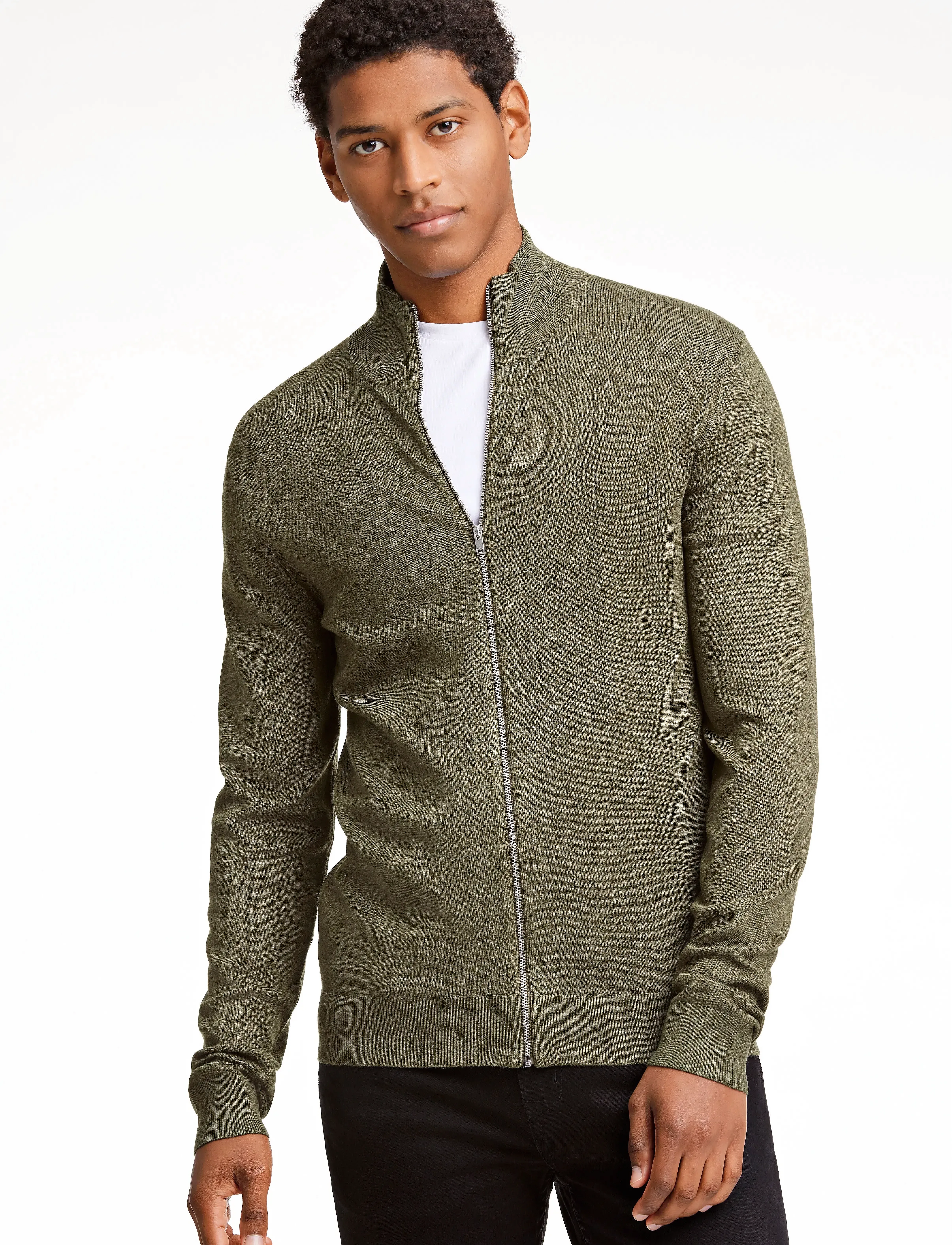 Lindbergh - Ecovero L/S zip cardigan - pullover mit durchgehendem reißverschluss - army mel - 0