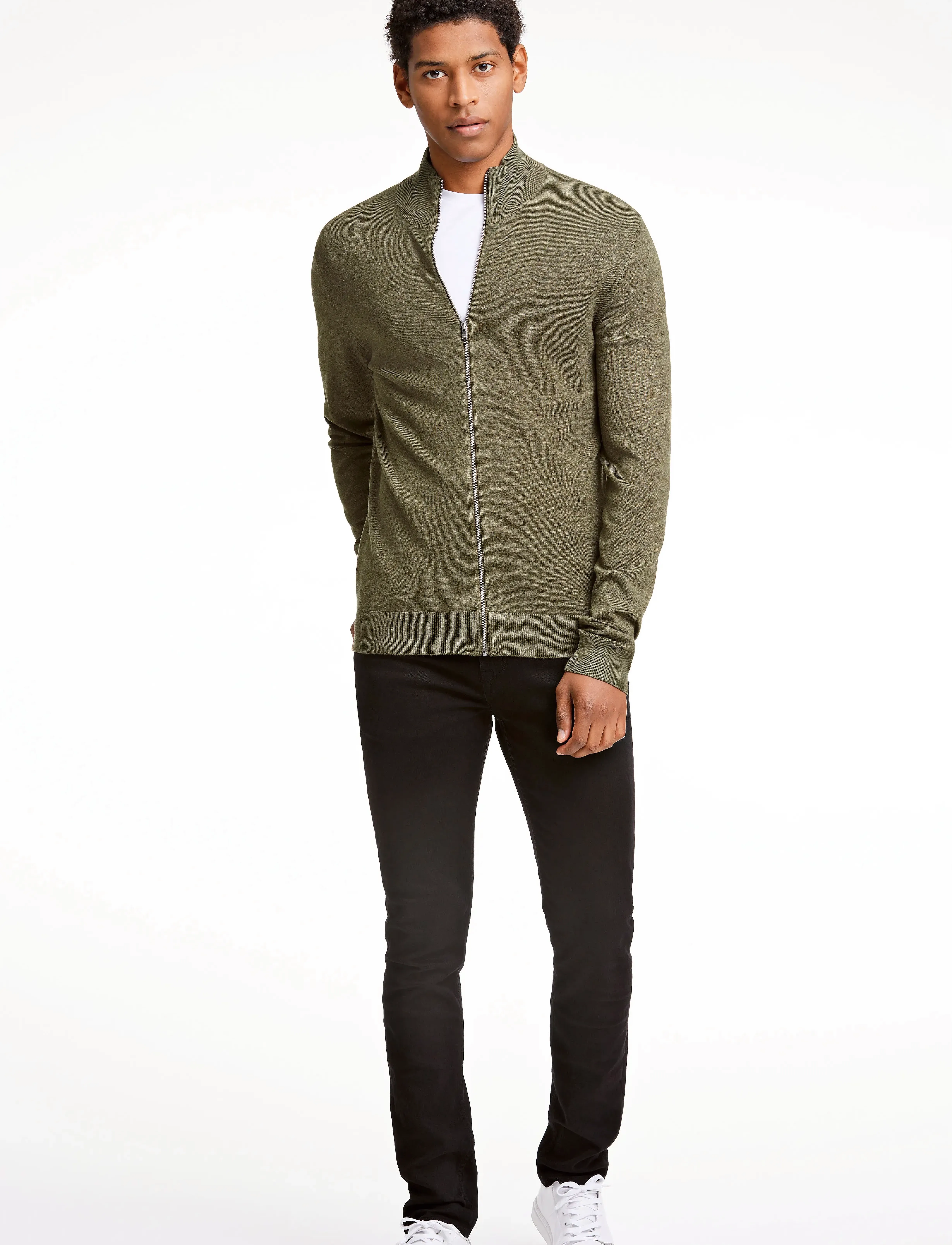 Lindbergh - Ecovero L/S zip cardigan - lukuga džemprid - army mel - 4