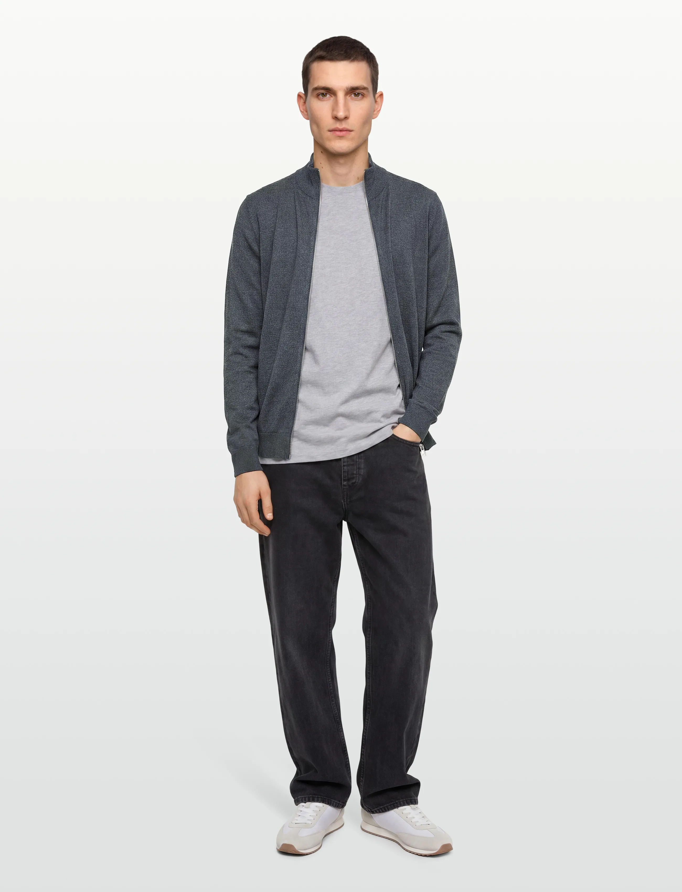 Lindbergh - Ecovero L/S zip cardigan - lukuga džemprid - dk blue blend - 0