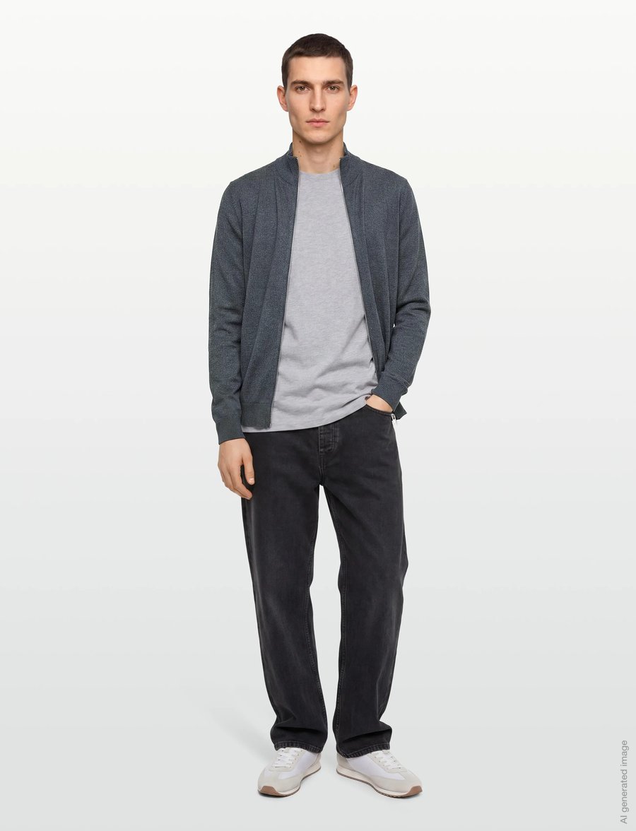 Lindbergh - Ecovero L/S zip cardigan - pullover mit durchgehendem reißverschluss - dk blue blend - 0