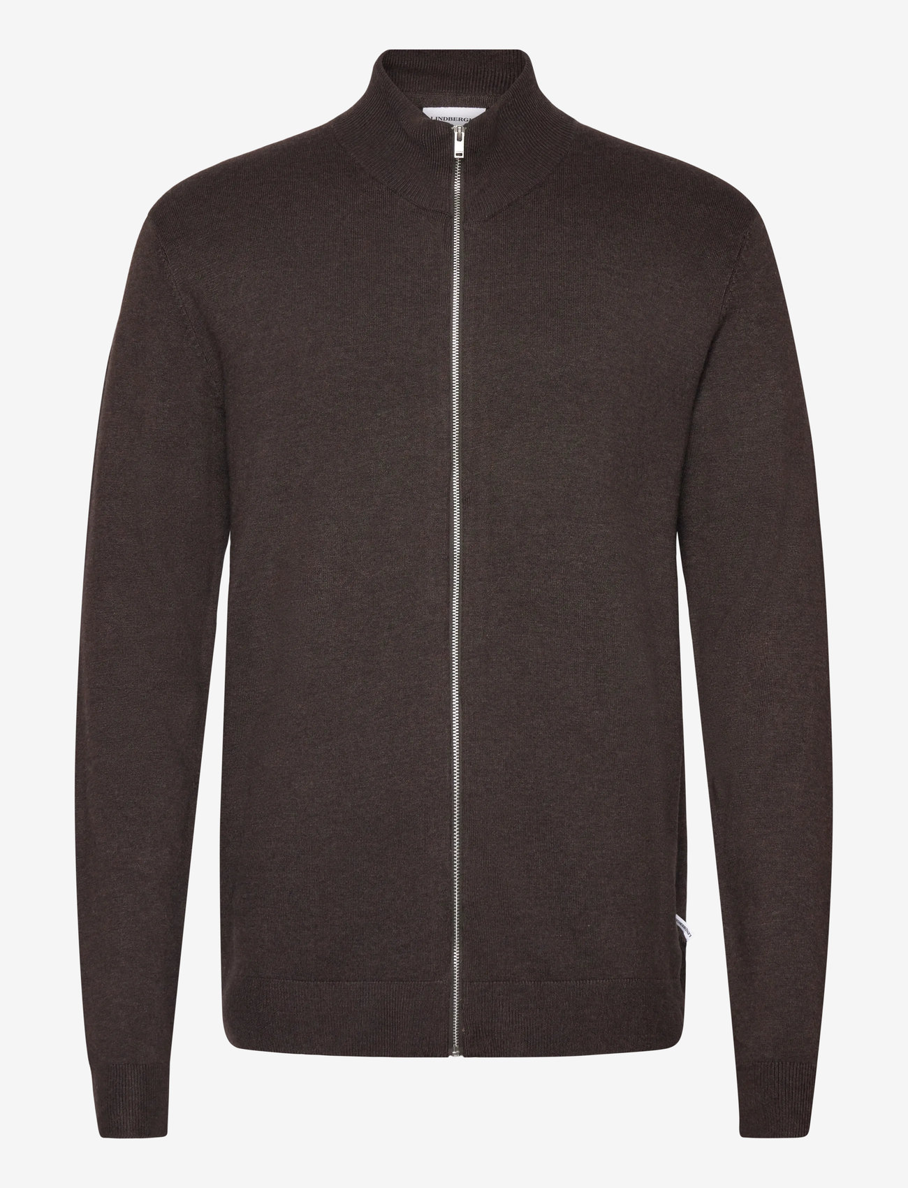 Lindbergh - Ecovero L/S zip cardigan - full zip jumpers - dk brown mel - 0