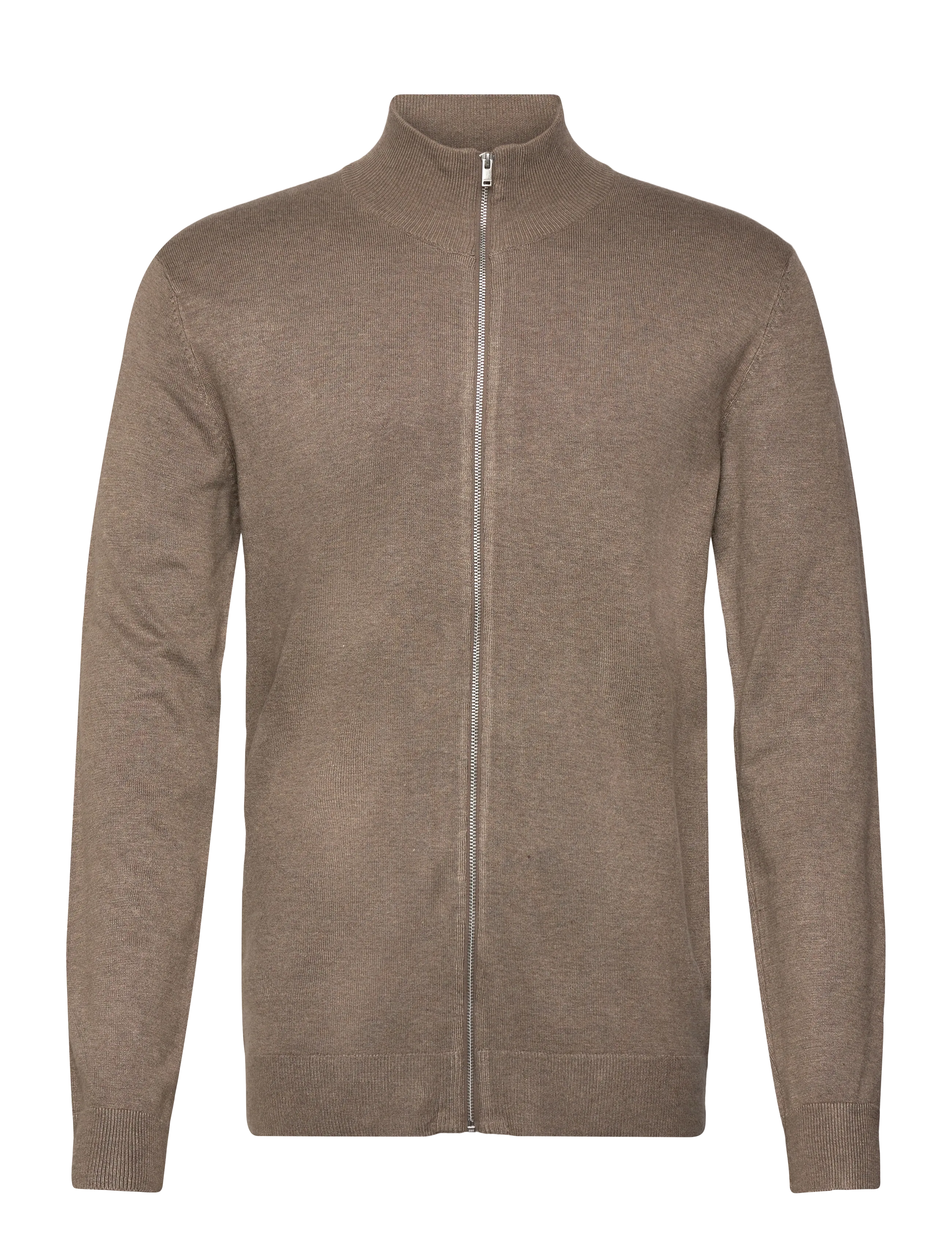 Lindbergh Ecovero L/S zip cardigan - Knitwear - DK SAND MEL / brown