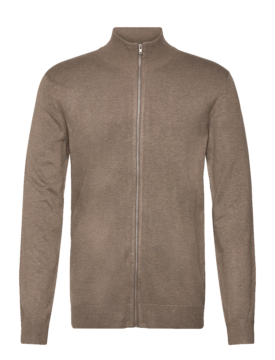 Lindbergh - Ecovero L/S zip cardigan - pullover mit durchgehendem reißverschluss - dk sand mel - 1