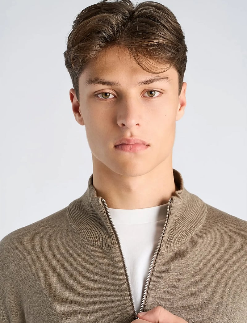 Lindbergh - Ecovero L/S zip cardigan - pullover mit durchgehendem reißverschluss - dk sand mel - 5