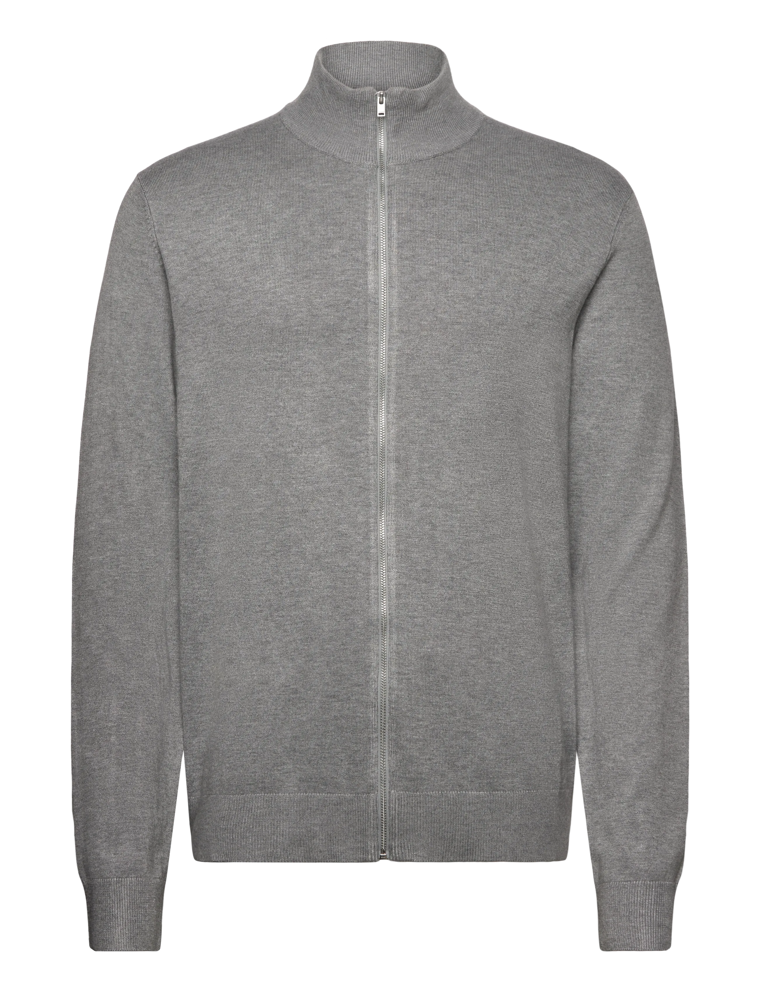 Ecovero L/S zip cardigan - GREY STONE MIX