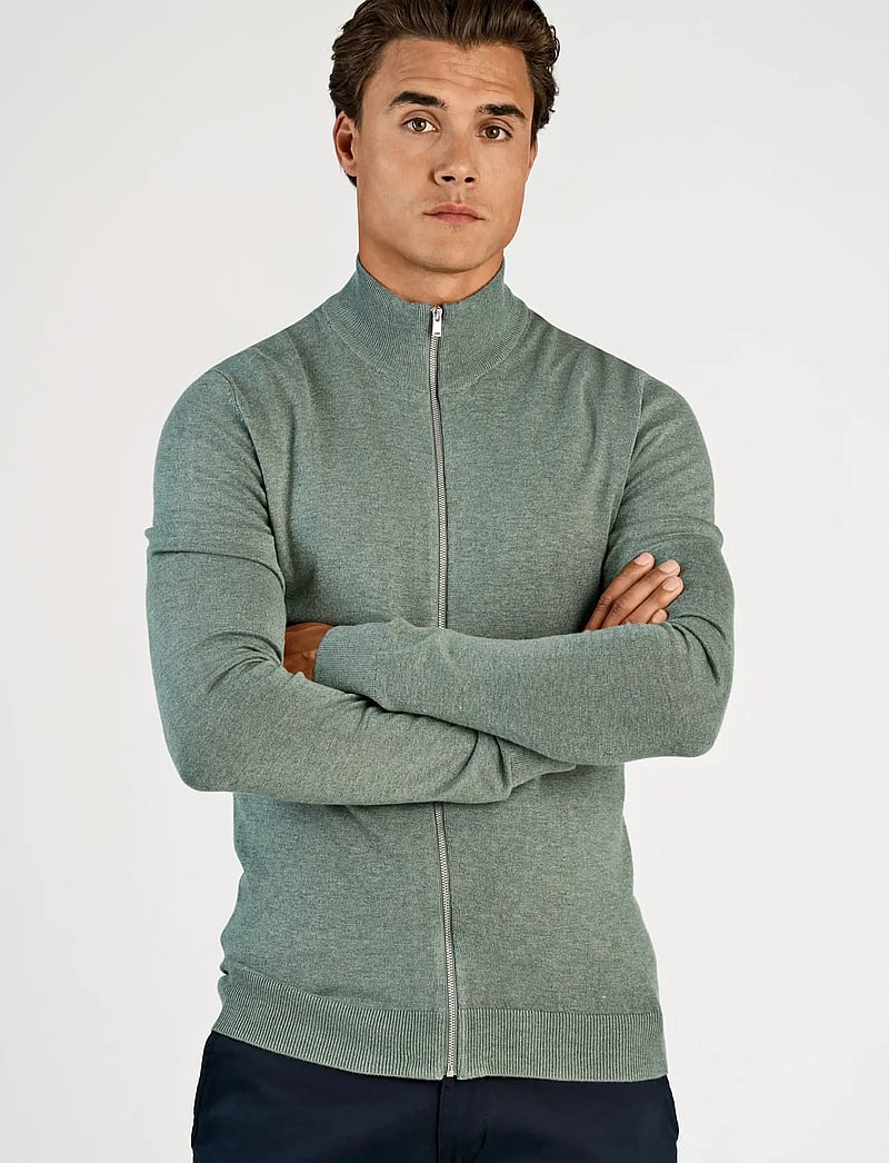 Lindbergh - Ecovero L/S zip cardigan - pulls zippés - jade green mel - 3