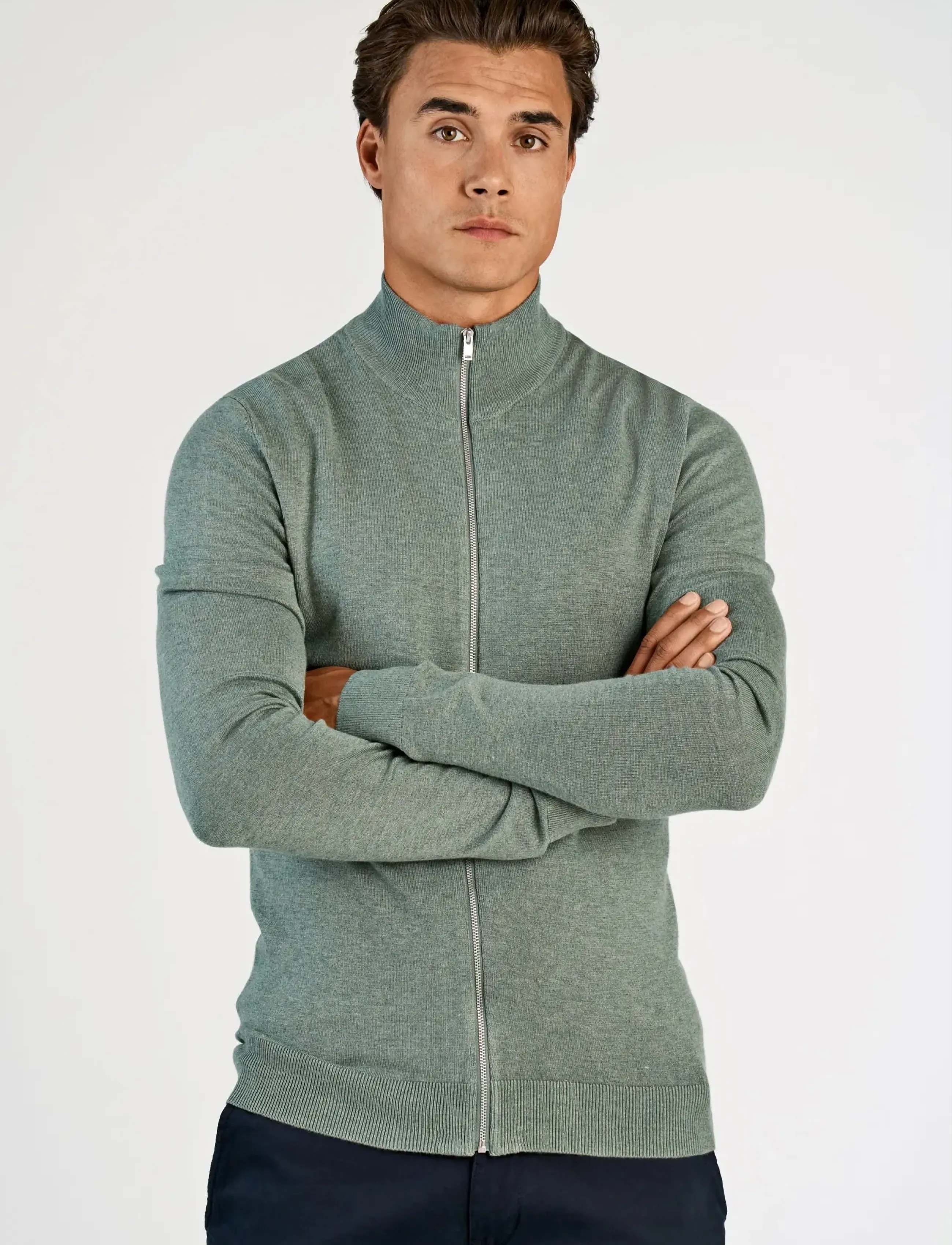 Lindbergh - Ecovero L/S zip cardigan - pullover mit durchgehendem reißverschluss - jade green mel - 3