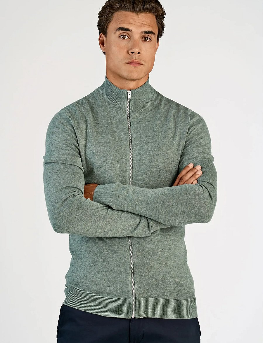 Lindbergh - Ecovero L/S zip cardigan - pullover mit durchgehendem reißverschluss - jade green mel - 3