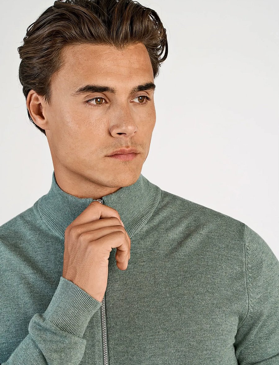 Lindbergh - Ecovero L/S zip cardigan - pullover mit durchgehendem reißverschluss - jade green mel - 5
