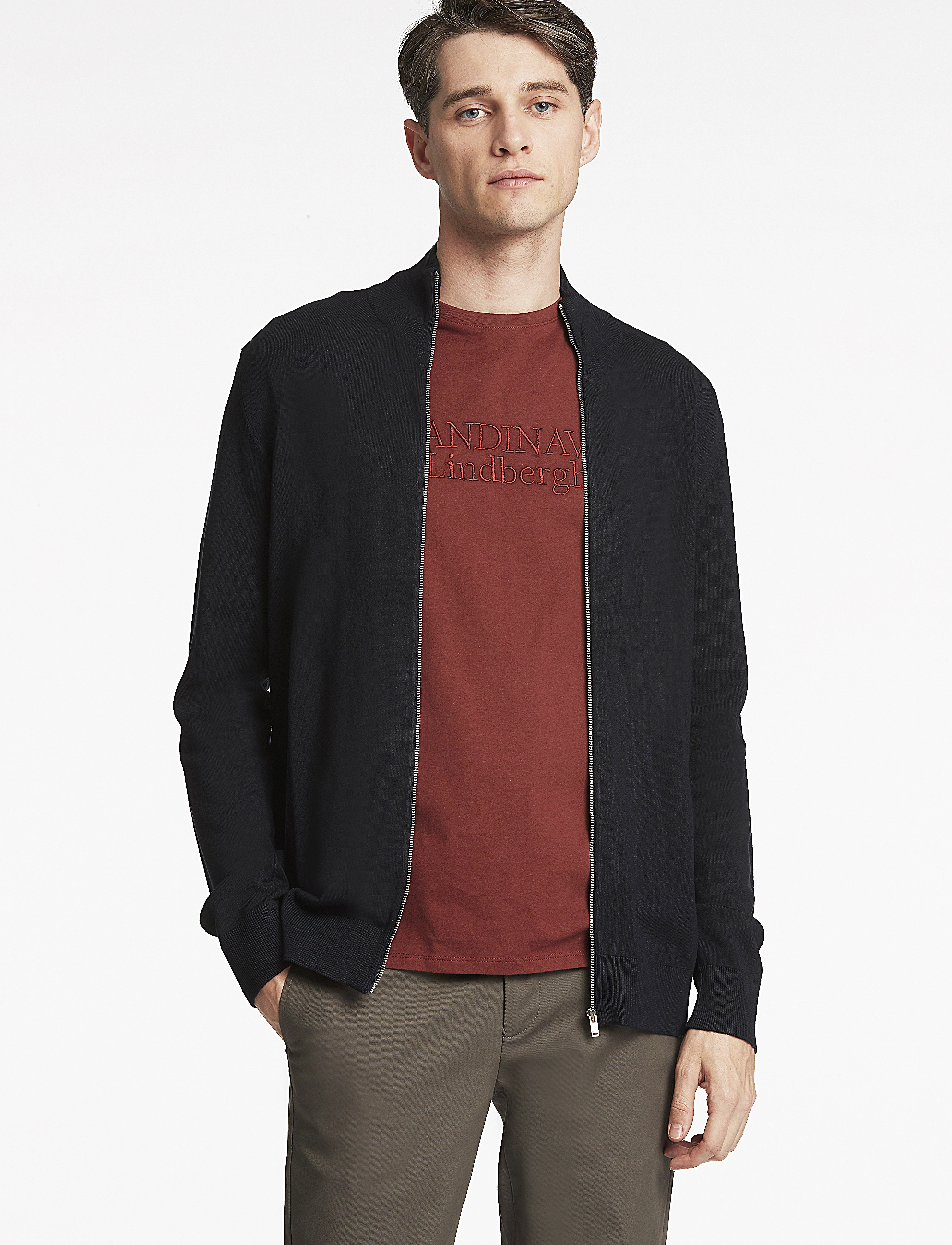 Lindbergh Melange zip cardigan knit - Forårsgarderobe - NAVY / blue