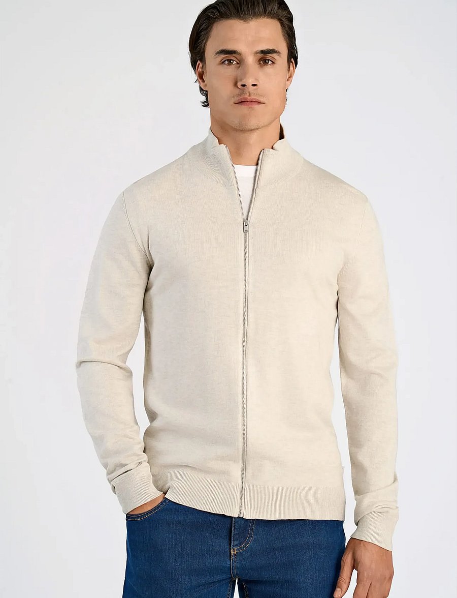 Lindbergh - Ecovero L/S zip cardigan - pullover mit durchgehendem reißverschluss - off white mel - 3