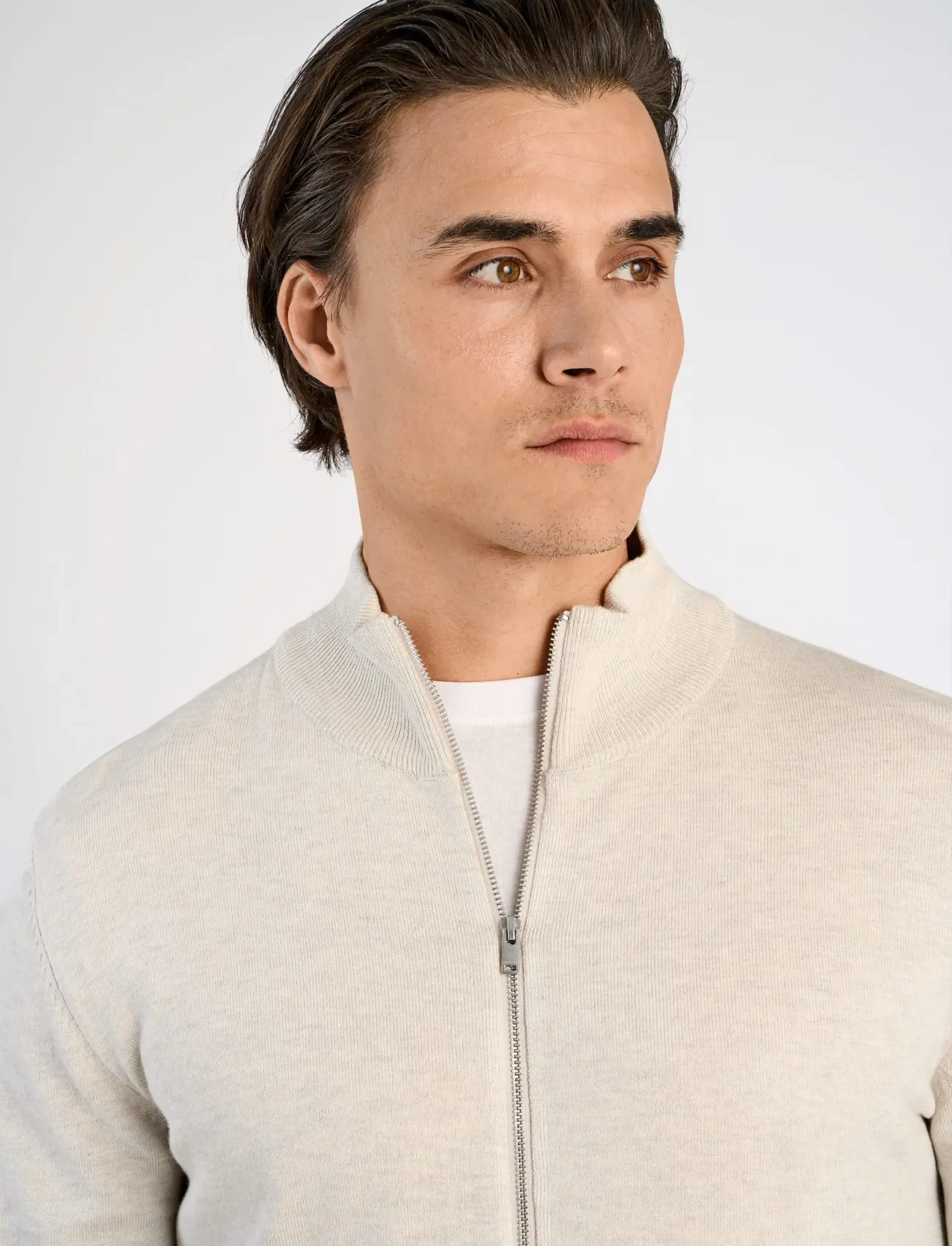 Lindbergh - Ecovero L/S zip cardigan - full zip jumpers - off white mel - 5