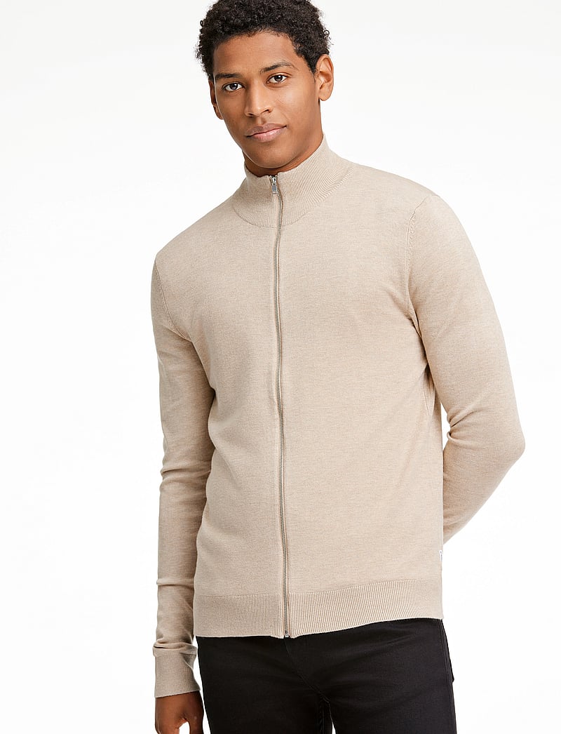 Lindbergh - Ecovero L/S zip cardigan - pullover mit durchgehendem reißverschluss - sand mel - 0