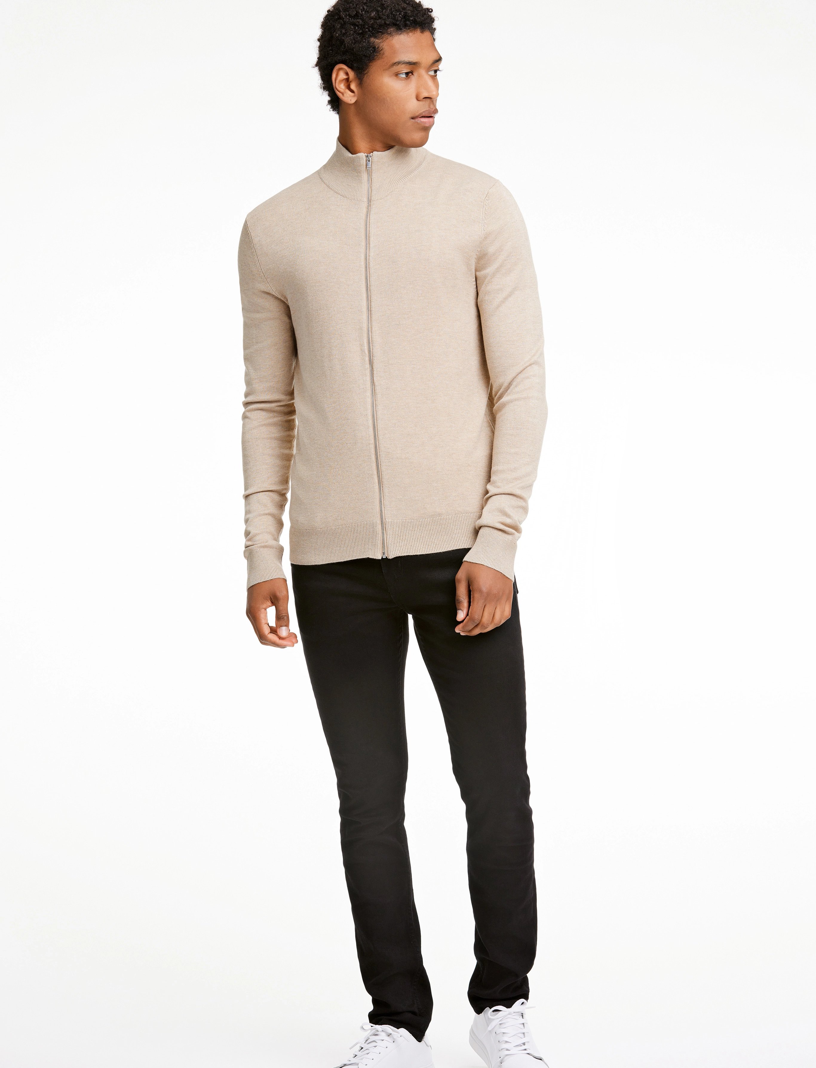 Lindbergh - Ecovero L/S zip cardigan - full zip jumpers - sand mel - 4