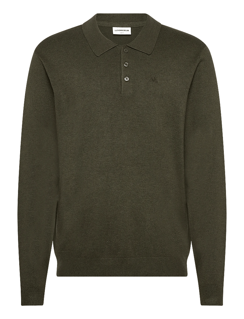 Lindbergh - Long sleeve knitted poloshirt - langermede, strikkede pologensere - army mel - 1
