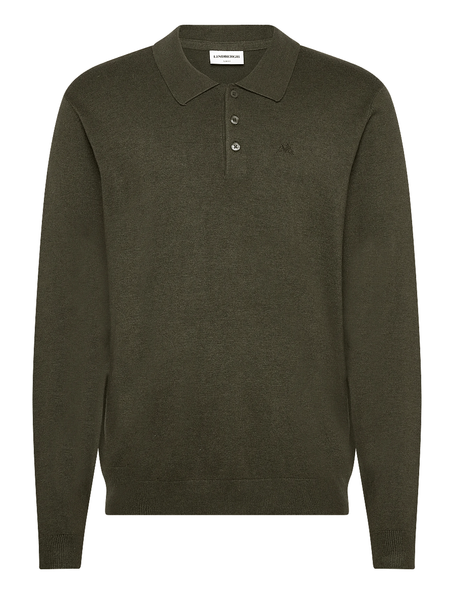 Lindbergh - Long sleeve knitted poloshirt - long-sleeved knitted polos - army mel - 1