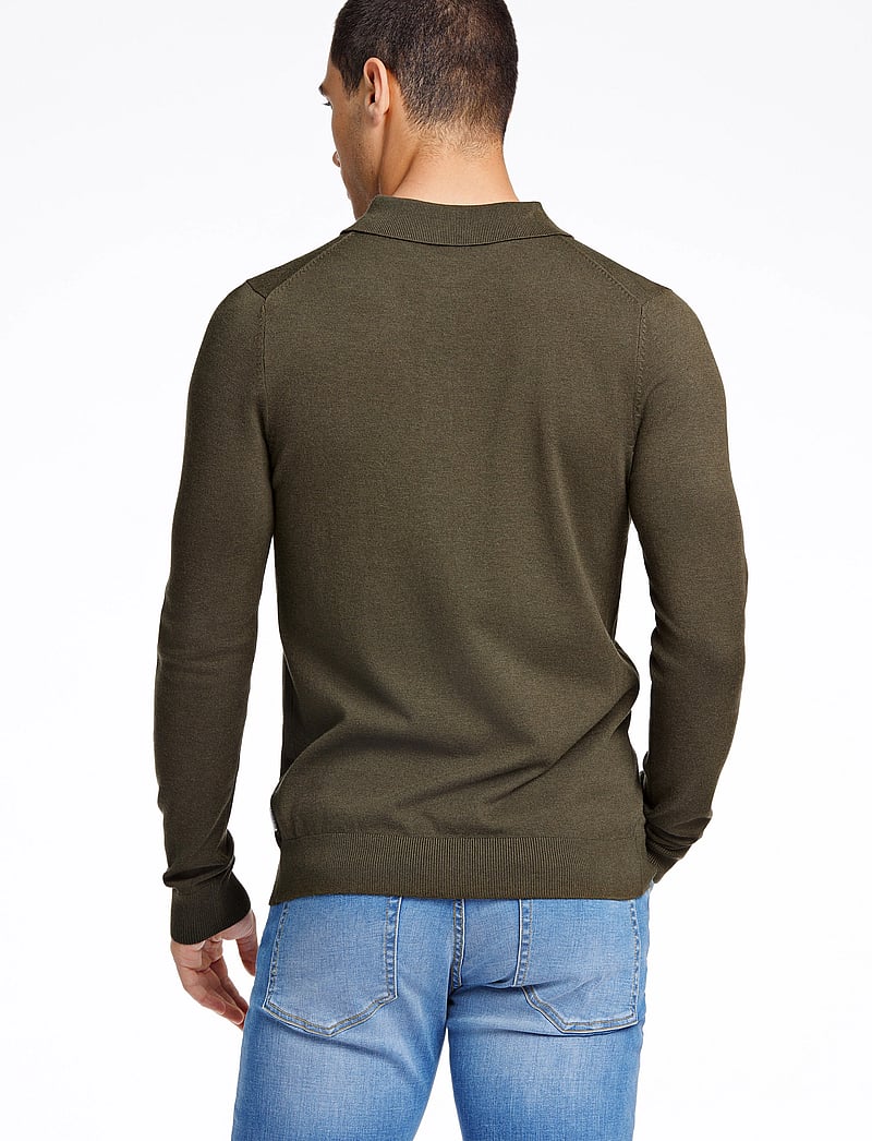 Lindbergh - Long sleeve knitted poloshirt - langermede, strikkede pologensere - army mel - 3