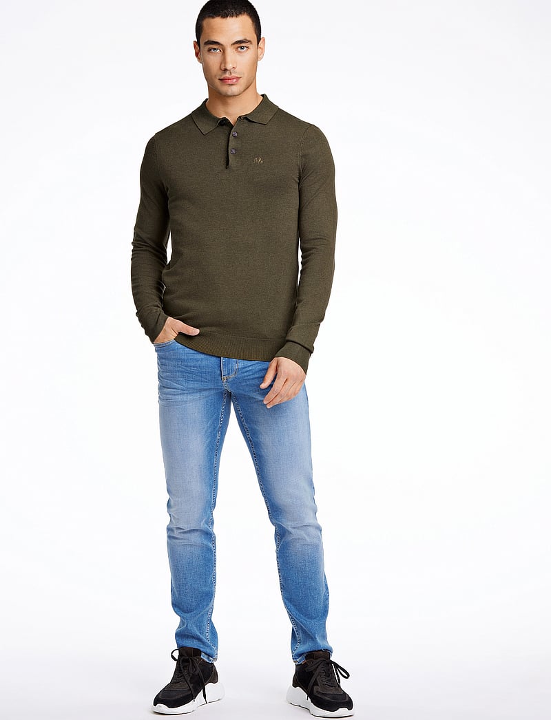 Lindbergh - Long sleeve knitted poloshirt - langermede, strikkede pologensere - army mel - 4