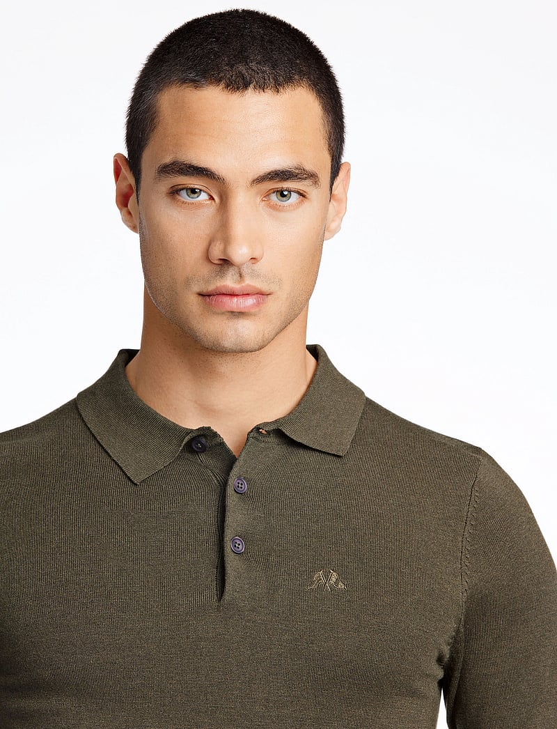 Lindbergh - Long sleeve knitted poloshirt - langermede, strikkede pologensere - army mel - 5