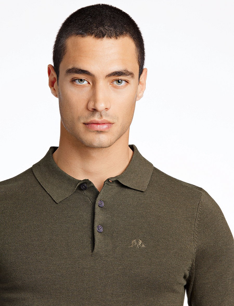 Lindbergh - Long sleeve knitted poloshirt - long-sleeved knitted polos - army mel - 5