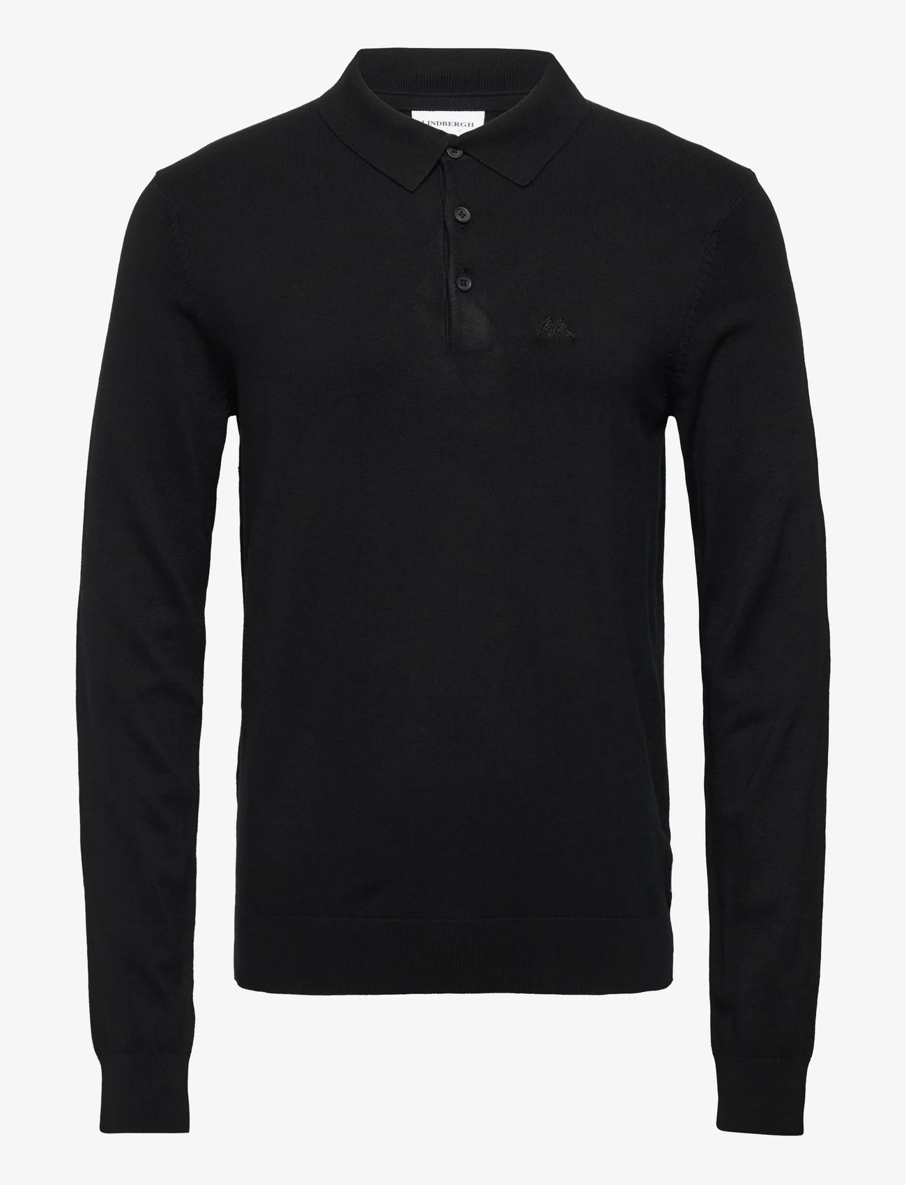 Lindbergh - Long sleeve knitted poloshirt - knitted polos - black - 0