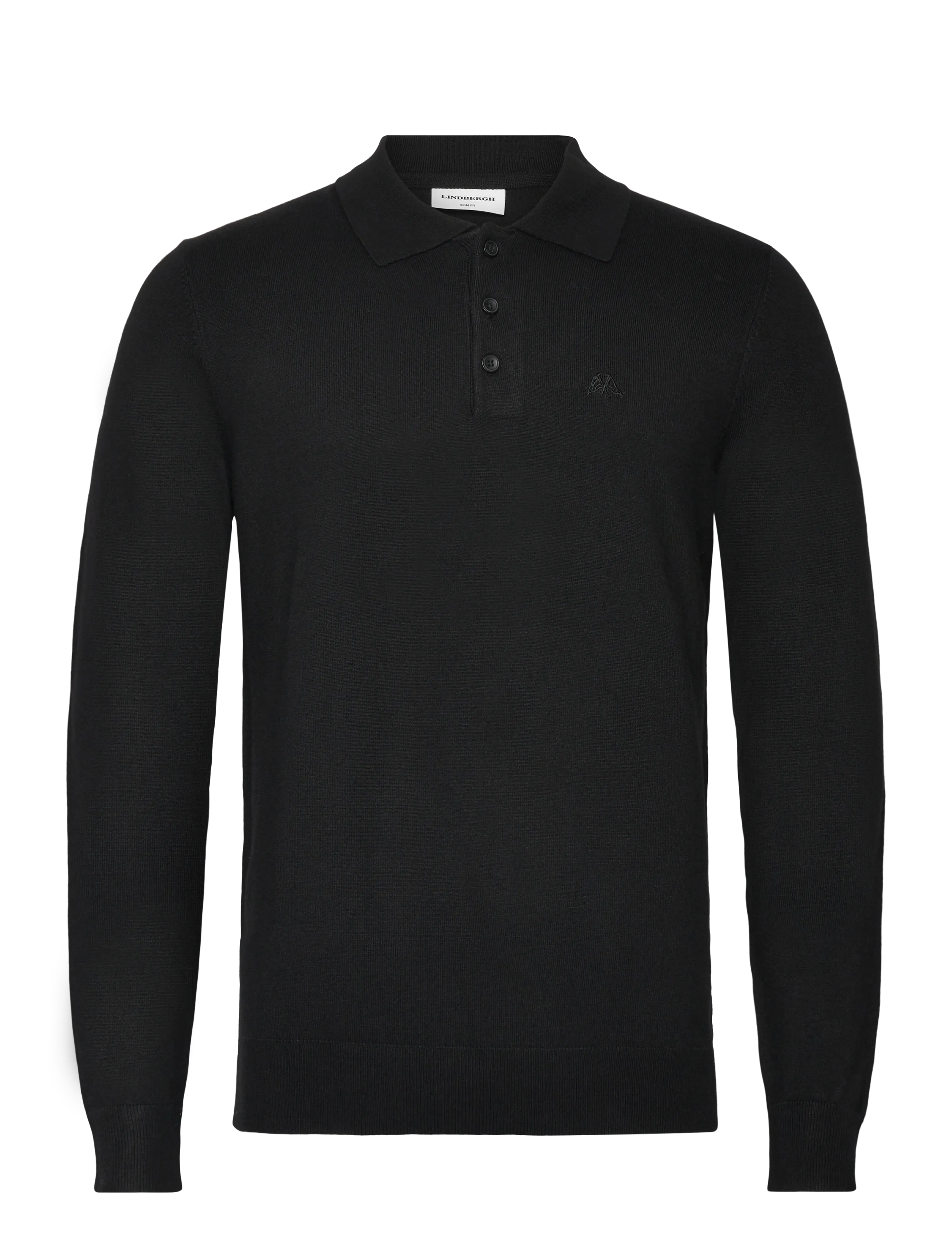 Lindbergh Ecovero L/S polo - Stickat - BLACK / black