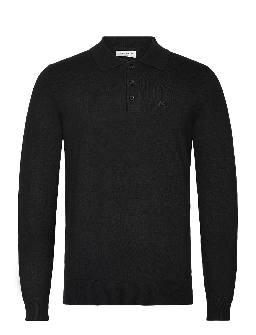 Lindbergh - Long sleeve knitted poloshirt - langärmelige gestrickte polohemden - black - 0