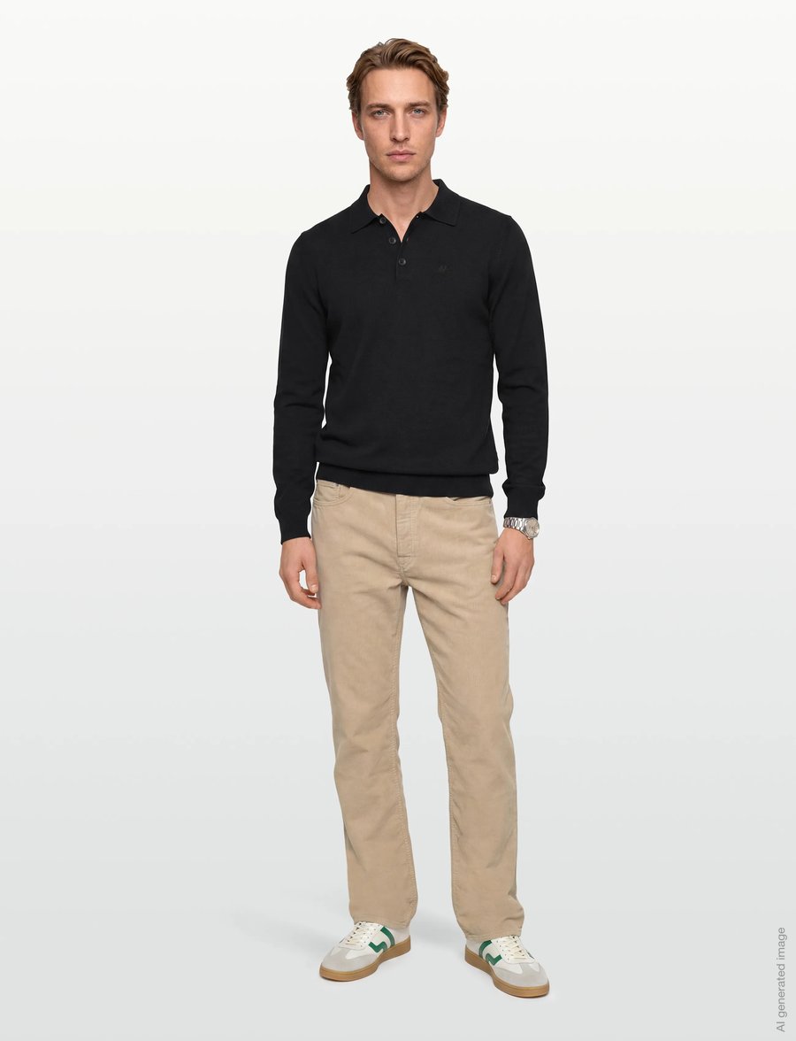 Lindbergh - Long sleeve knitted poloshirt - langärmelige strick-polohemden - black - 0