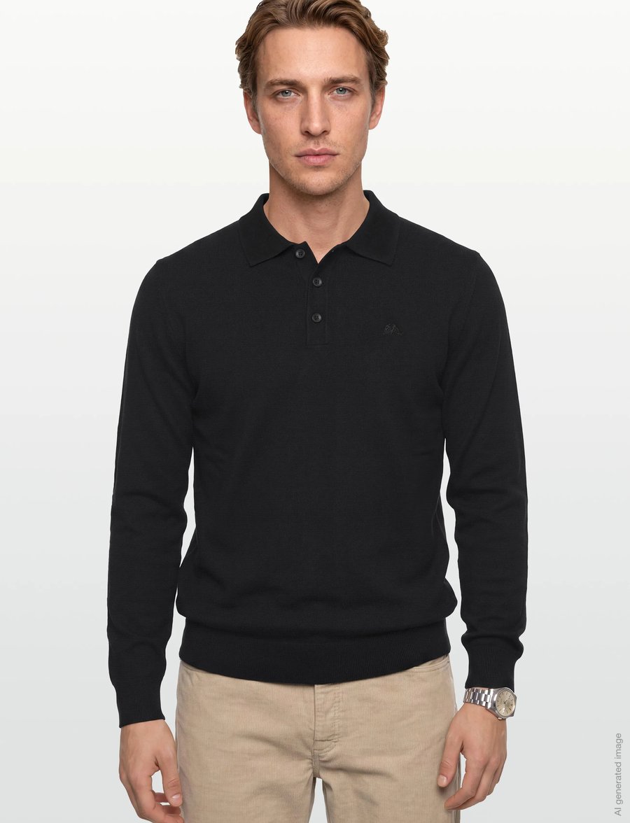 Lindbergh - Long sleeve knitted poloshirt - langärmelige strick-polohemden - black - 3