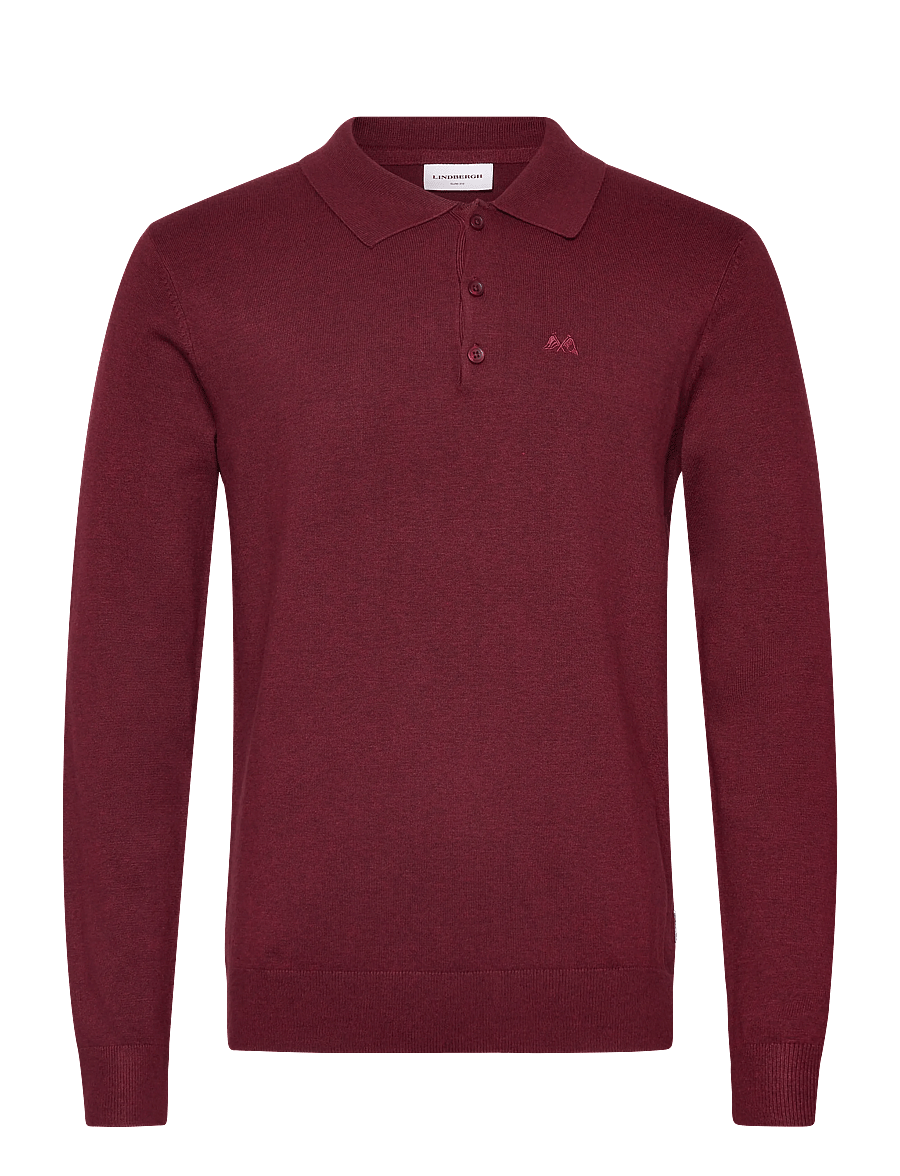 Lindbergh - Long sleeve knitted poloshirt - pikkade varrukatega kootud polosärgid - cherry mel - 0