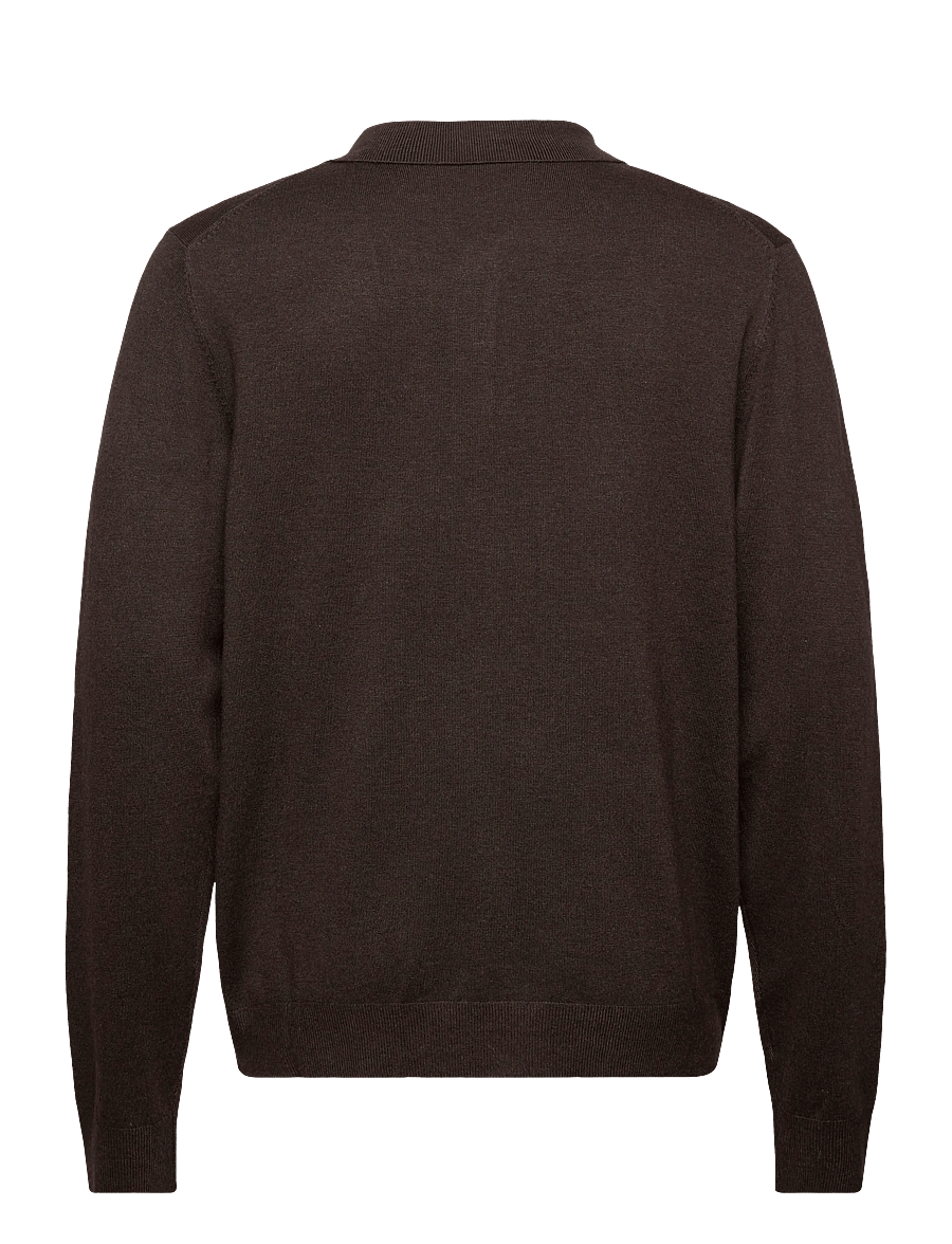 Lindbergh - Long sleeve knitted poloshirt - geweven polo's met lange mouwen - dk brown mel - 2
