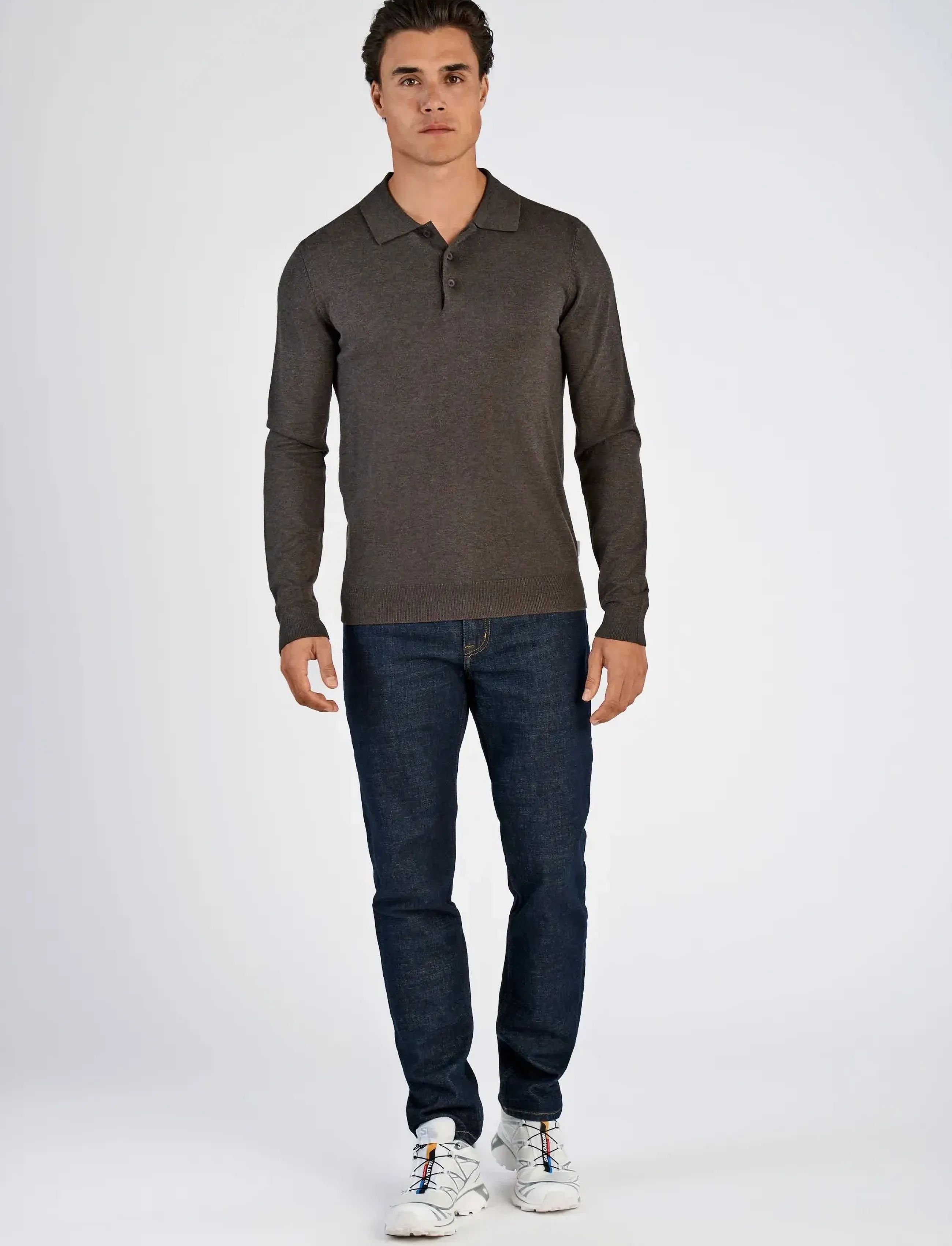 Lindbergh - Long sleeve knitted poloshirt - geweven polo's met lange mouwen - dk brown mel - 3