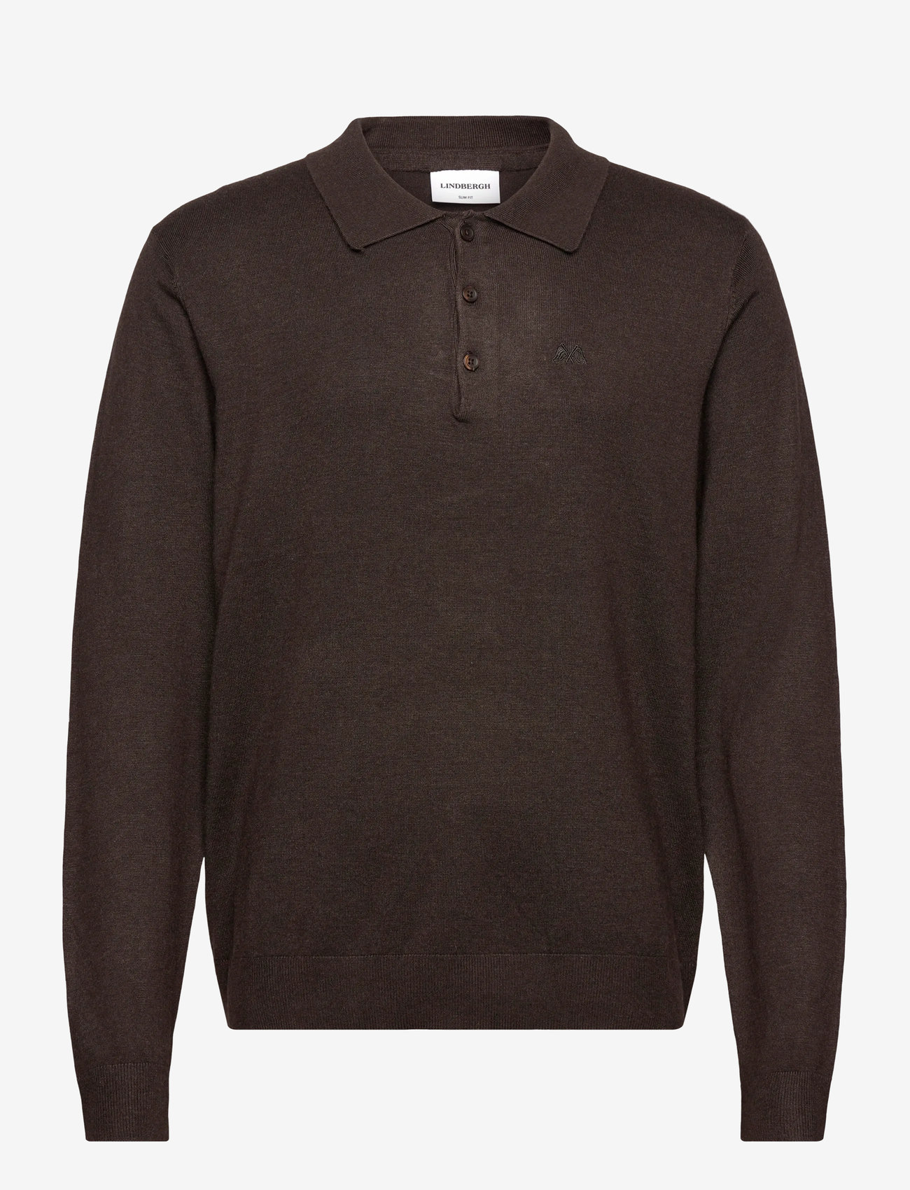 Lindbergh - Long sleeve knitted poloshirt - pikkade varrukatega kootud polosärgid - dk brown mel - 1