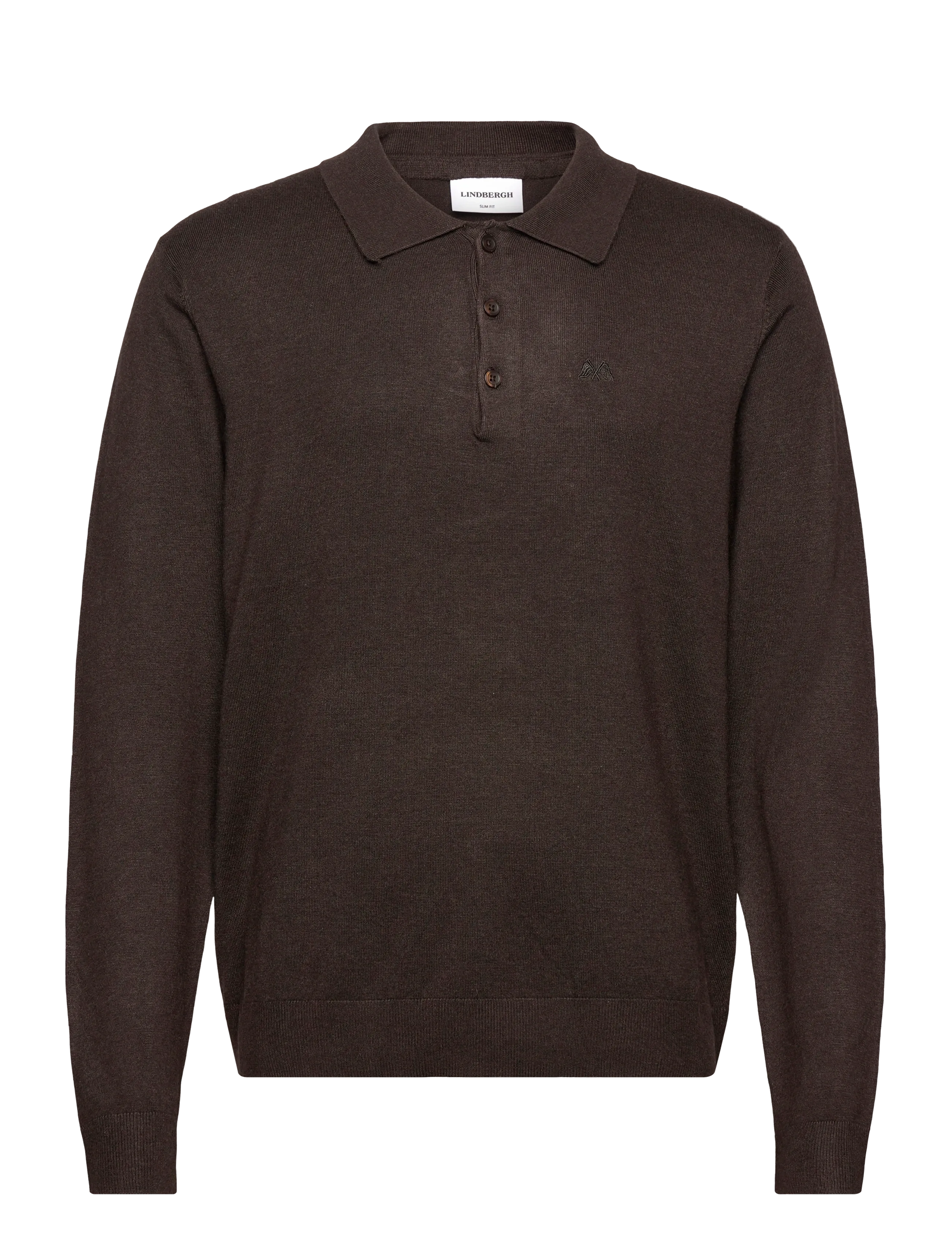 Lindbergh Long sleeve knitted poloshirt - Tøj - DK BROWN MEL / brown