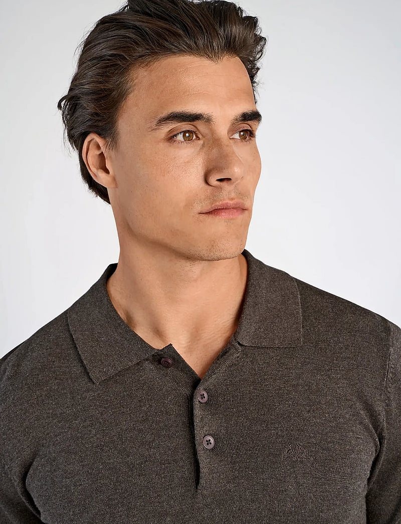 Lindbergh - Long sleeve knitted poloshirt - pikkade varrukatega kootud polosärgid - dk brown mel - 4