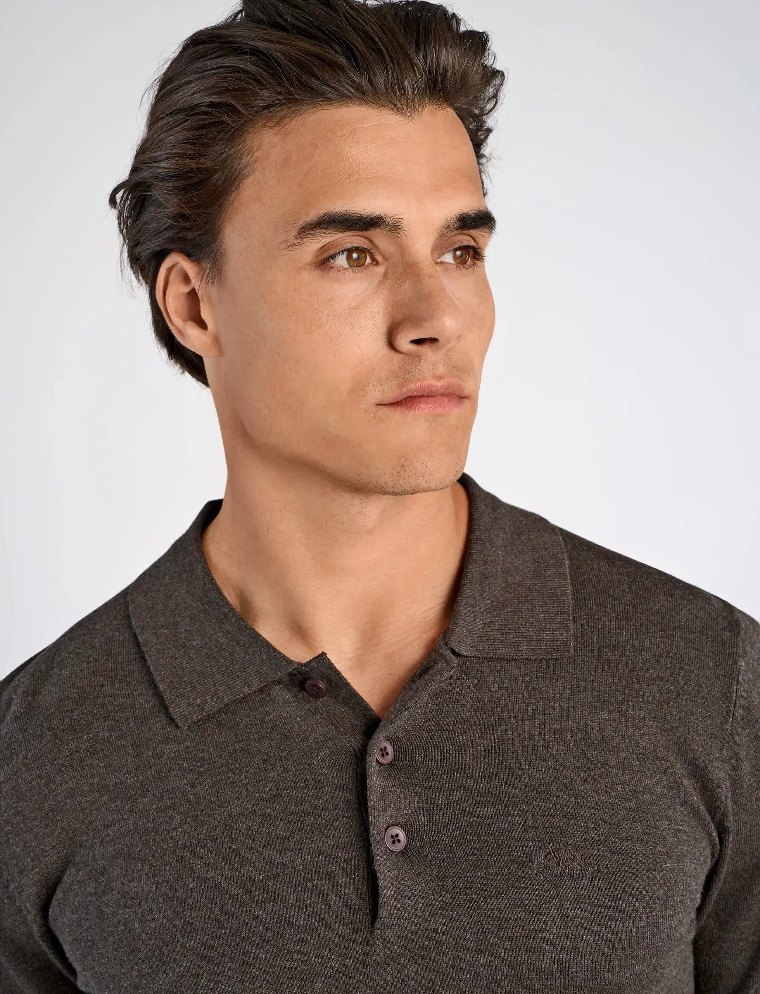 Lindbergh - Long sleeve knitted poloshirt - langärmelige gestrickte polohemden - dk brown mel - 4