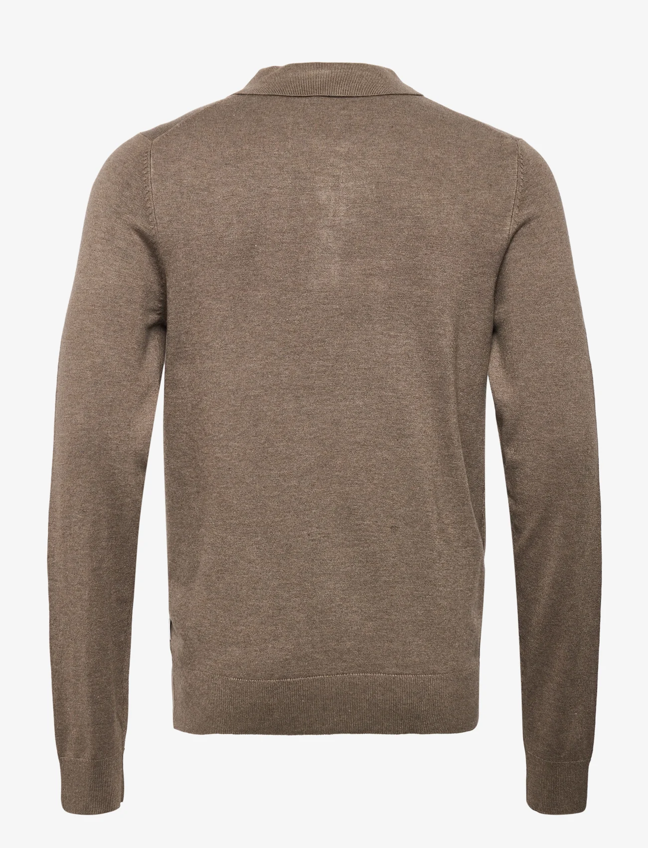 Lindbergh - Long sleeve knitted poloshirt - kootud polosärgid - dk sand mel - 1