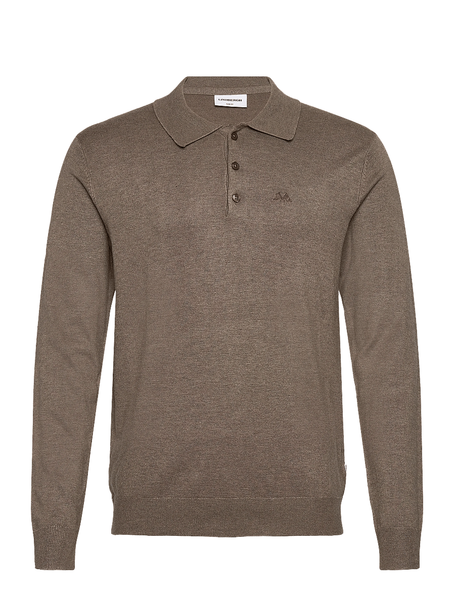 Lindbergh - Long sleeve knitted poloshirt - long-sleeved knitted polos - dk sand mel - 1