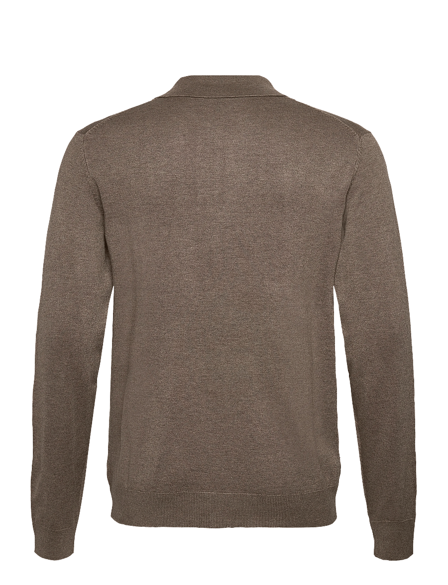 Lindbergh - Long sleeve knitted poloshirt - long-sleeved knitted polos - dk sand mel - 2