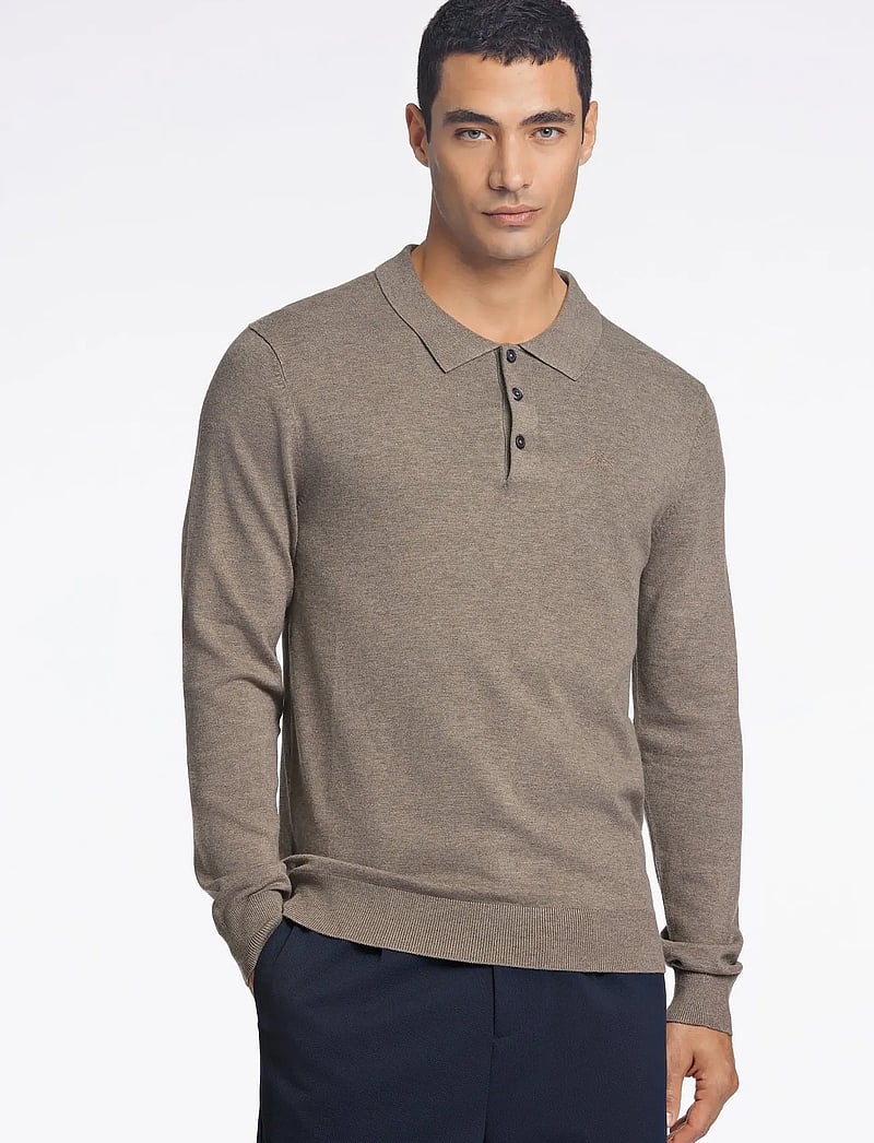 Lindbergh - Ecovero L/S polo - polostrik - dk sand mel - 0