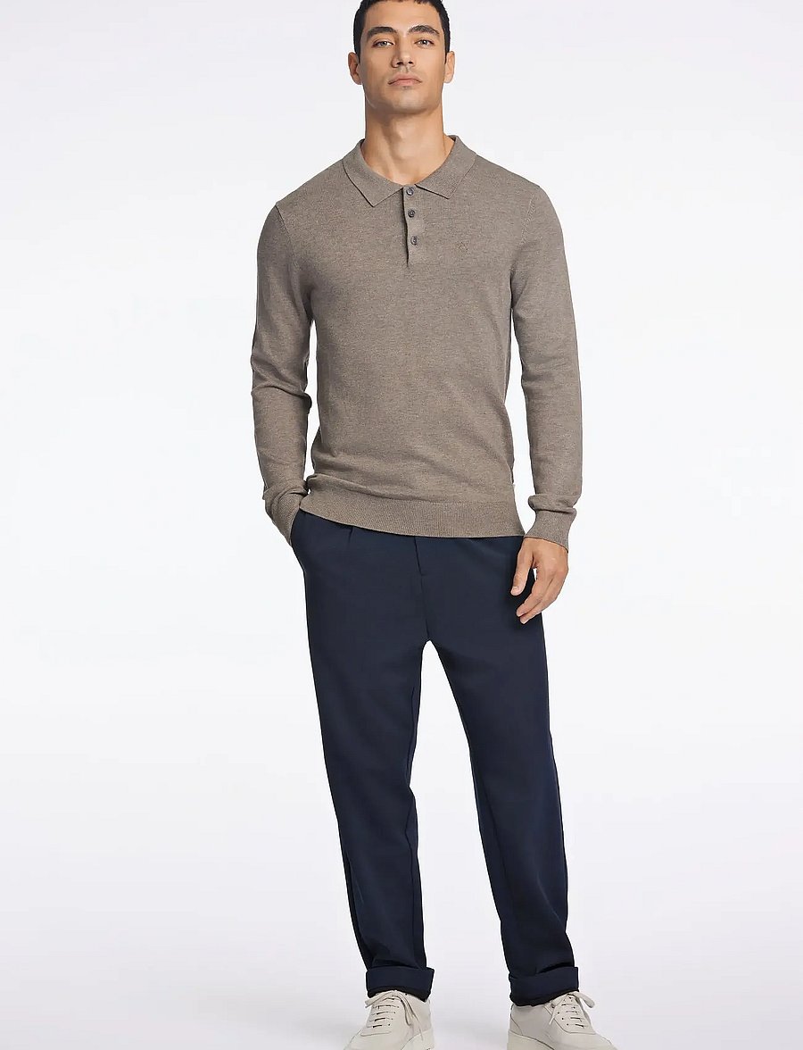Lindbergh - Long sleeve knitted poloshirt - long-sleeved knitted polos - dk sand mel - 3