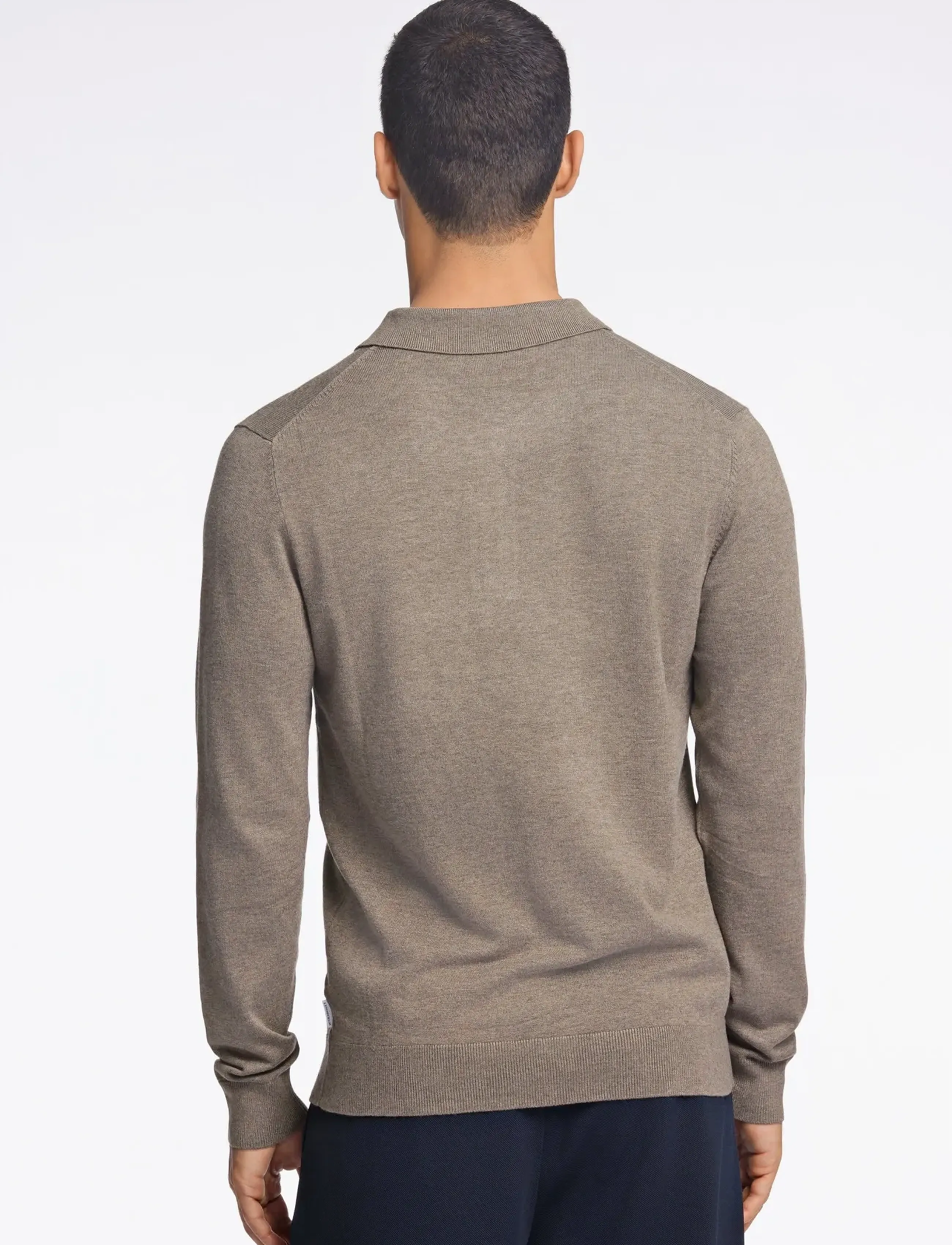 Lindbergh - Long sleeve knitted poloshirt - long-sleeved knitted polos - dk sand mel - 4