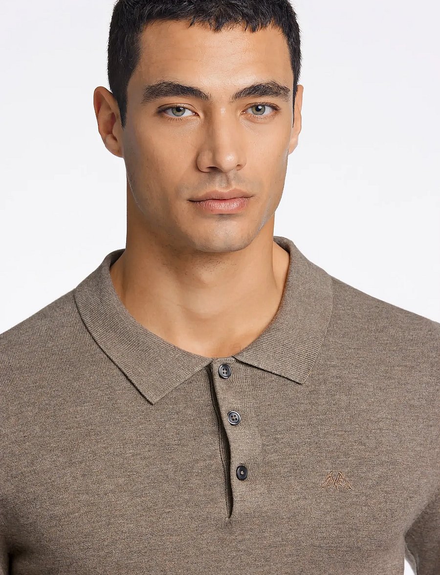 Lindbergh - Long sleeve knitted poloshirt - long-sleeved knitted polos - dk sand mel - 5