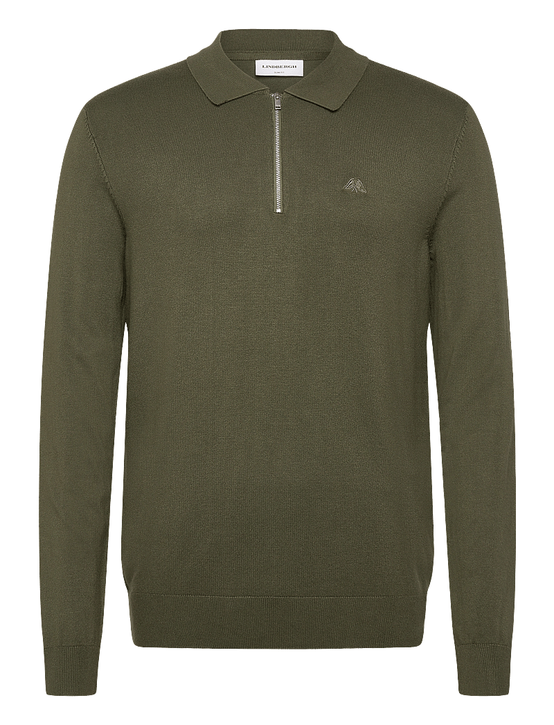 Lindbergh - Ecovero L/S zip polo - stickade pikéer - army - 0