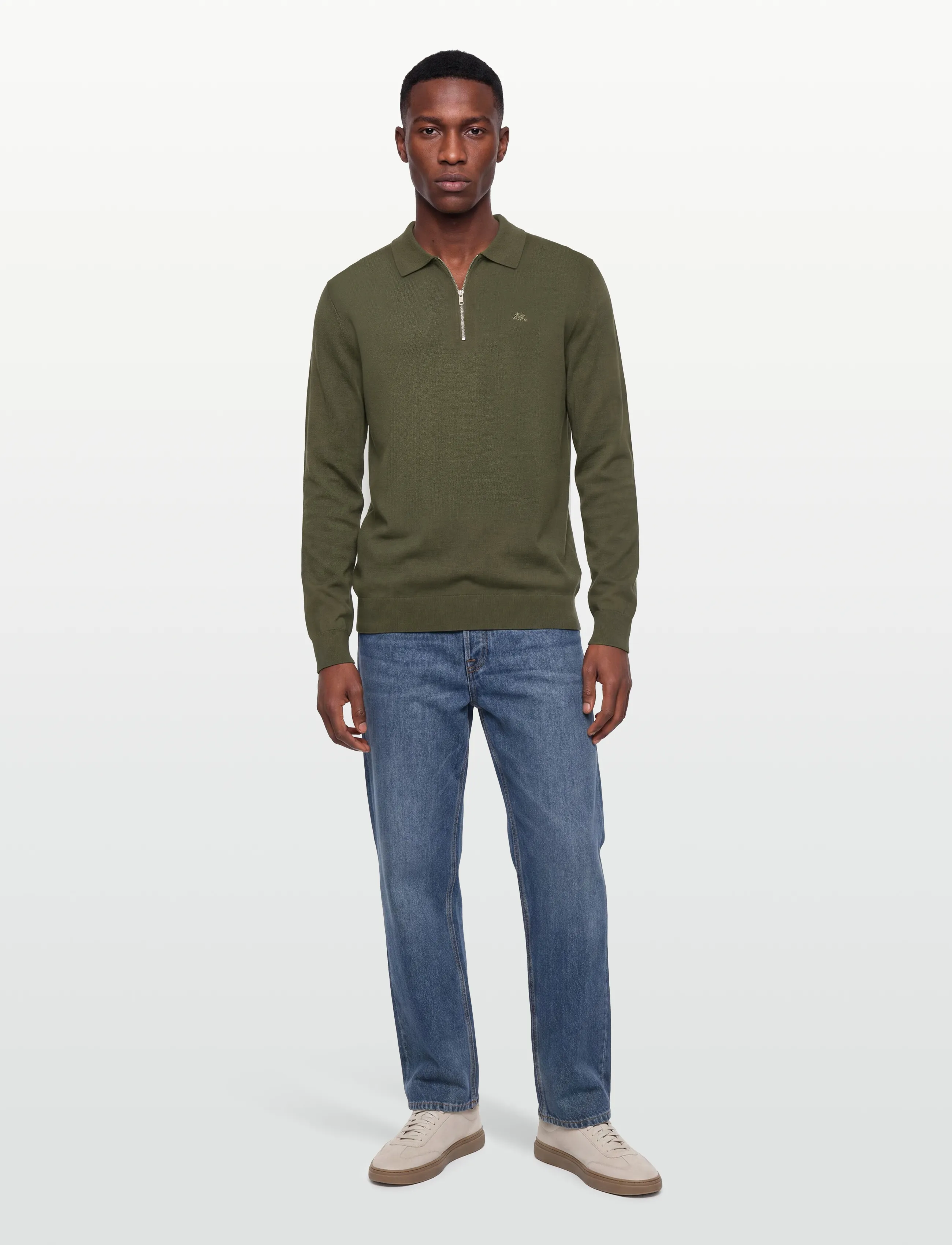 Lindbergh Ecovero L/S Zip Polo, XL, Knitwear, Khakigrün - Long Sleeve Knitted Polos, Männerswear