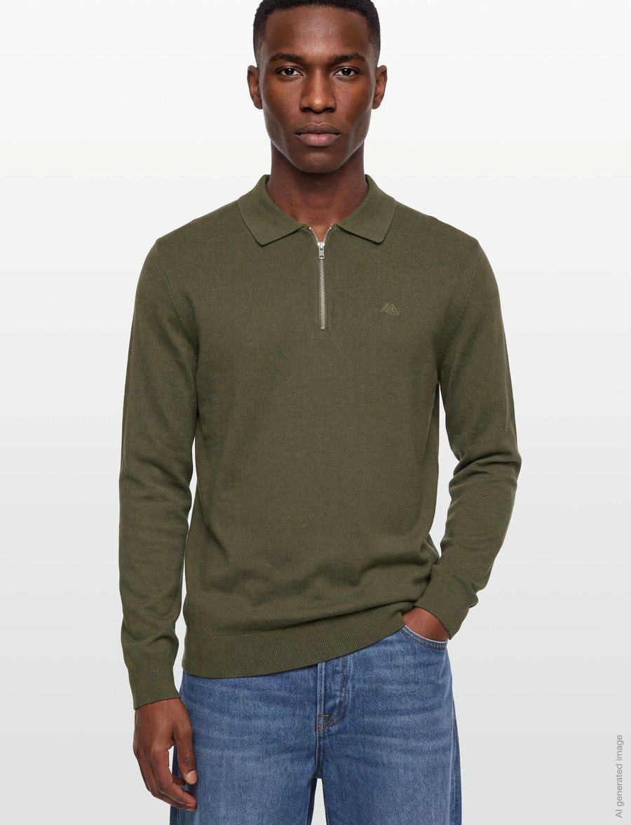 Lindbergh - Ecovero L/S zip polo - langärmelige strick-polohemden - army - 3