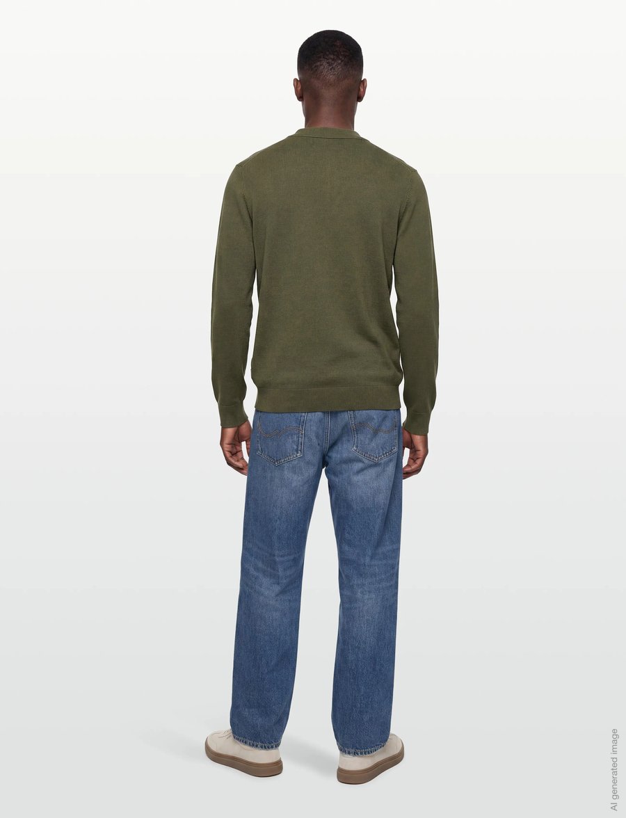 Lindbergh - Ecovero L/S zip polo - langärmelige strick-polohemden - army - 4