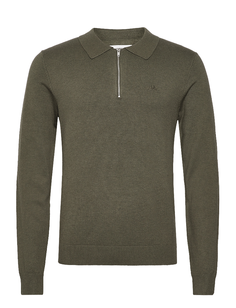 Lindbergh - Ecovero L/S zip polo - langärmelige gestrickte polohemden - army mel - 0