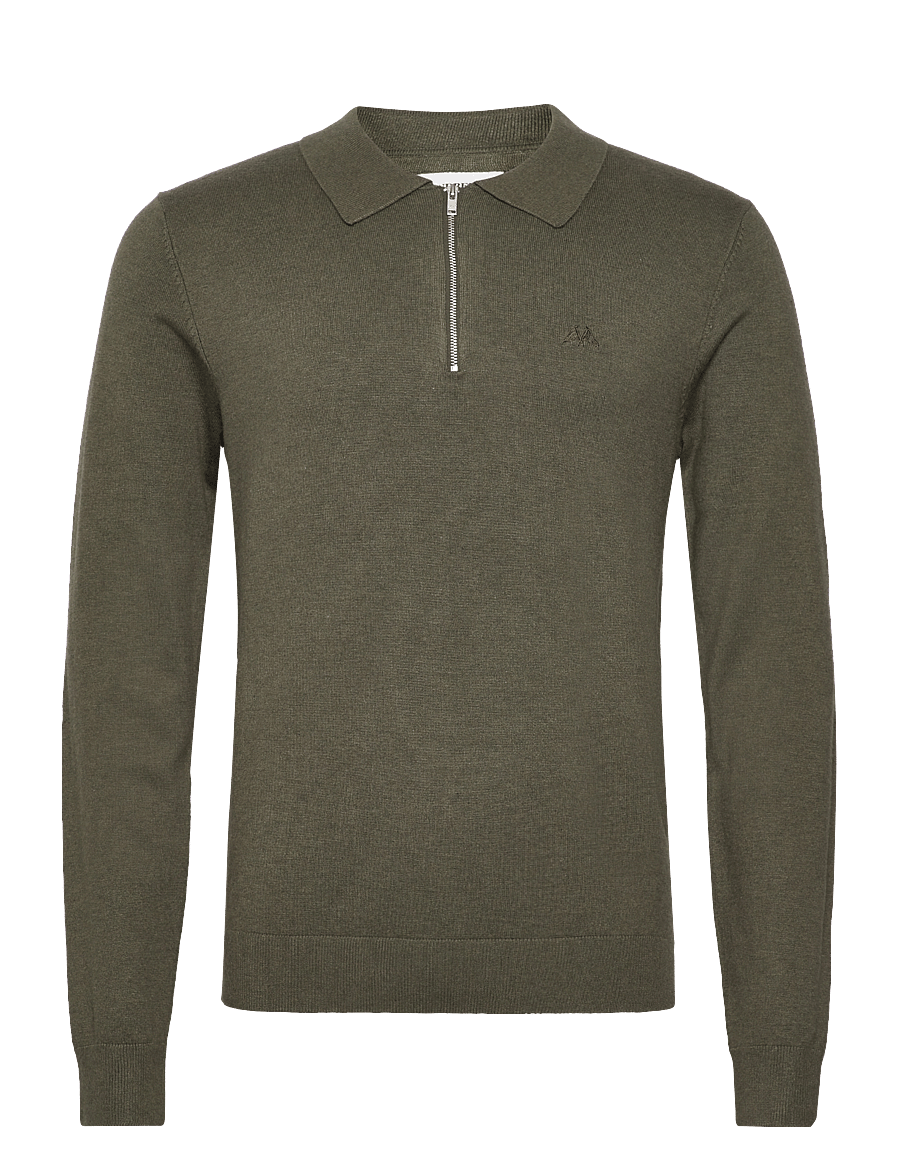 Lindbergh - Ecovero L/S zip polo - langärmelige gestrickte polohemden - army mel - 0