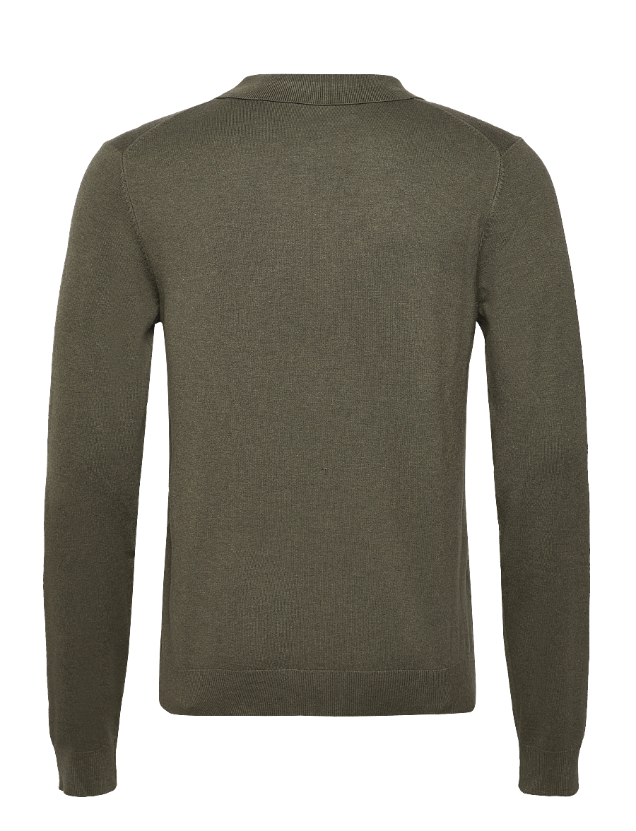 Lindbergh - Ecovero L/S zip polo - langärmelige gestrickte polohemden - army mel - 1